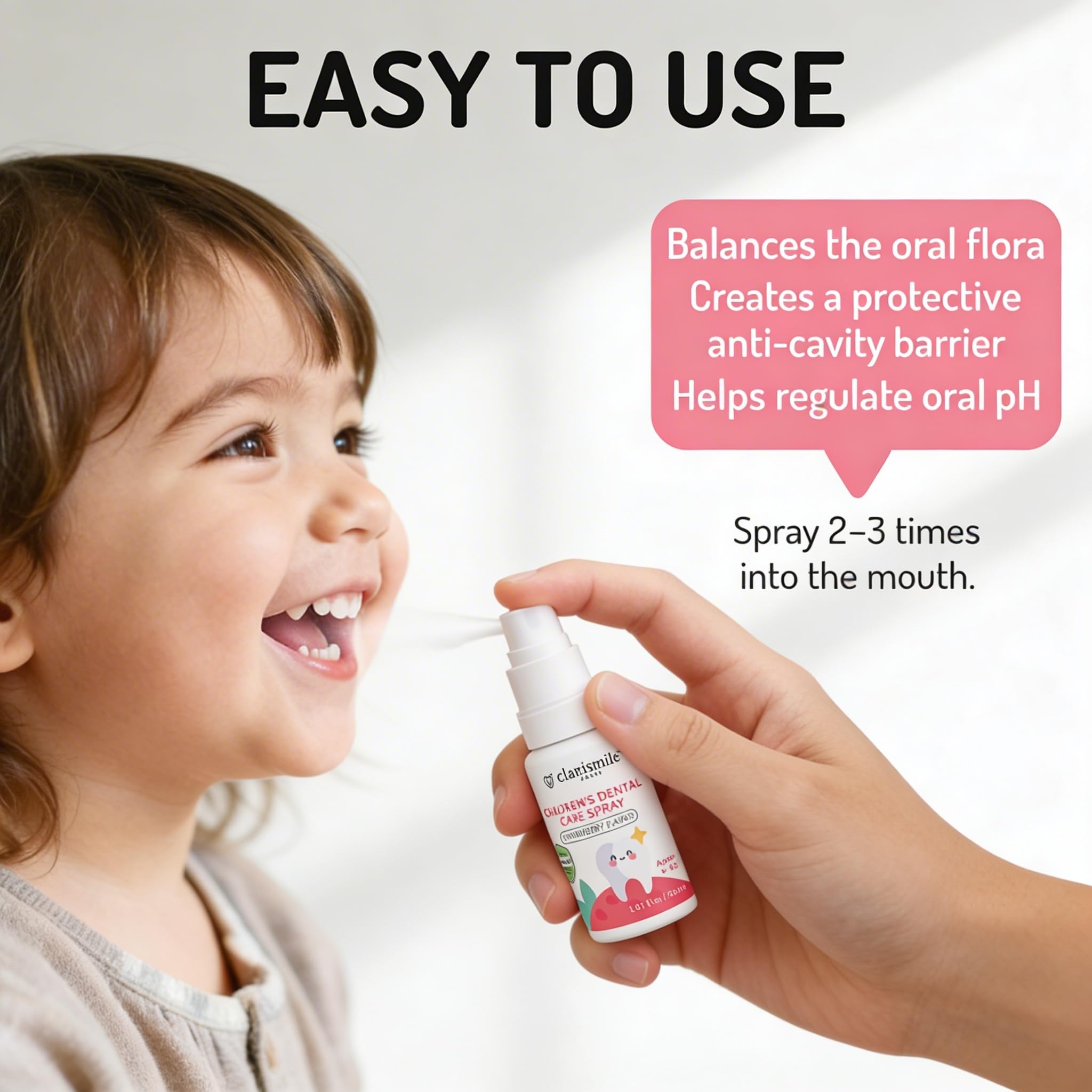 Clarismile Kids Oral Spray fluoride-free 30ml, a gentle tooth cleaning agent for children from CLARISMILE PARIS.