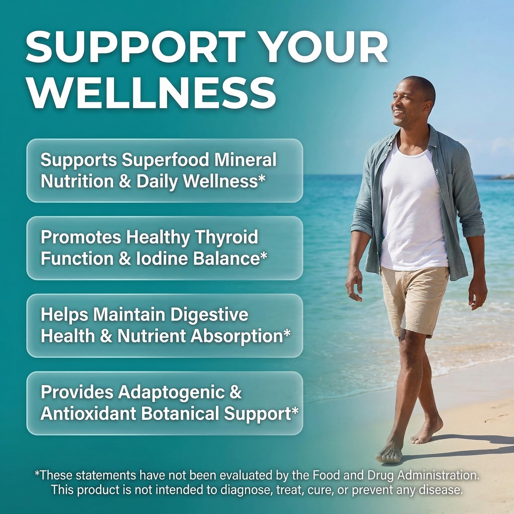 Clean Nutra Sea Moss Capsules 14-in-1 Blend, 90-count, nutritional supplement by Clean Nutraceuticals, showing the supplement bottle and label.