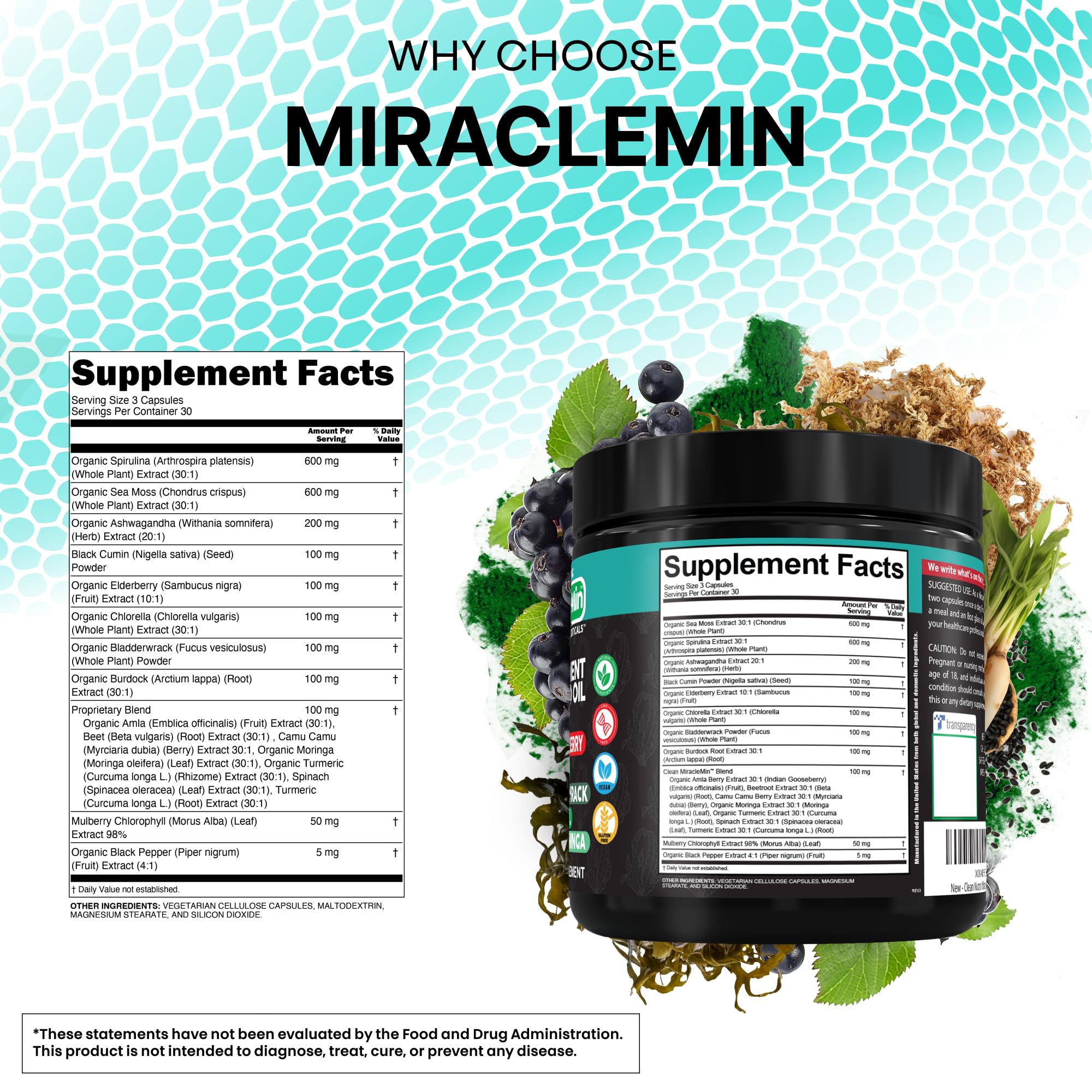 Clean Nutra Sea Moss Capsules 14-in-1 blend nutritional supplement in a bottle with 90 capsules by Clean Nutraceuticals.