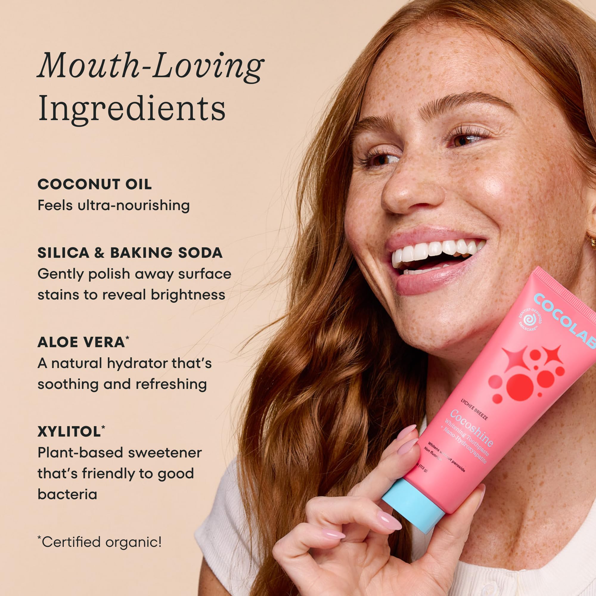 Cocolab Cocoshine 15% Nano-Hydroxyapatite Toothpaste in a white tube with blue accents, designed for dental health and whitening.