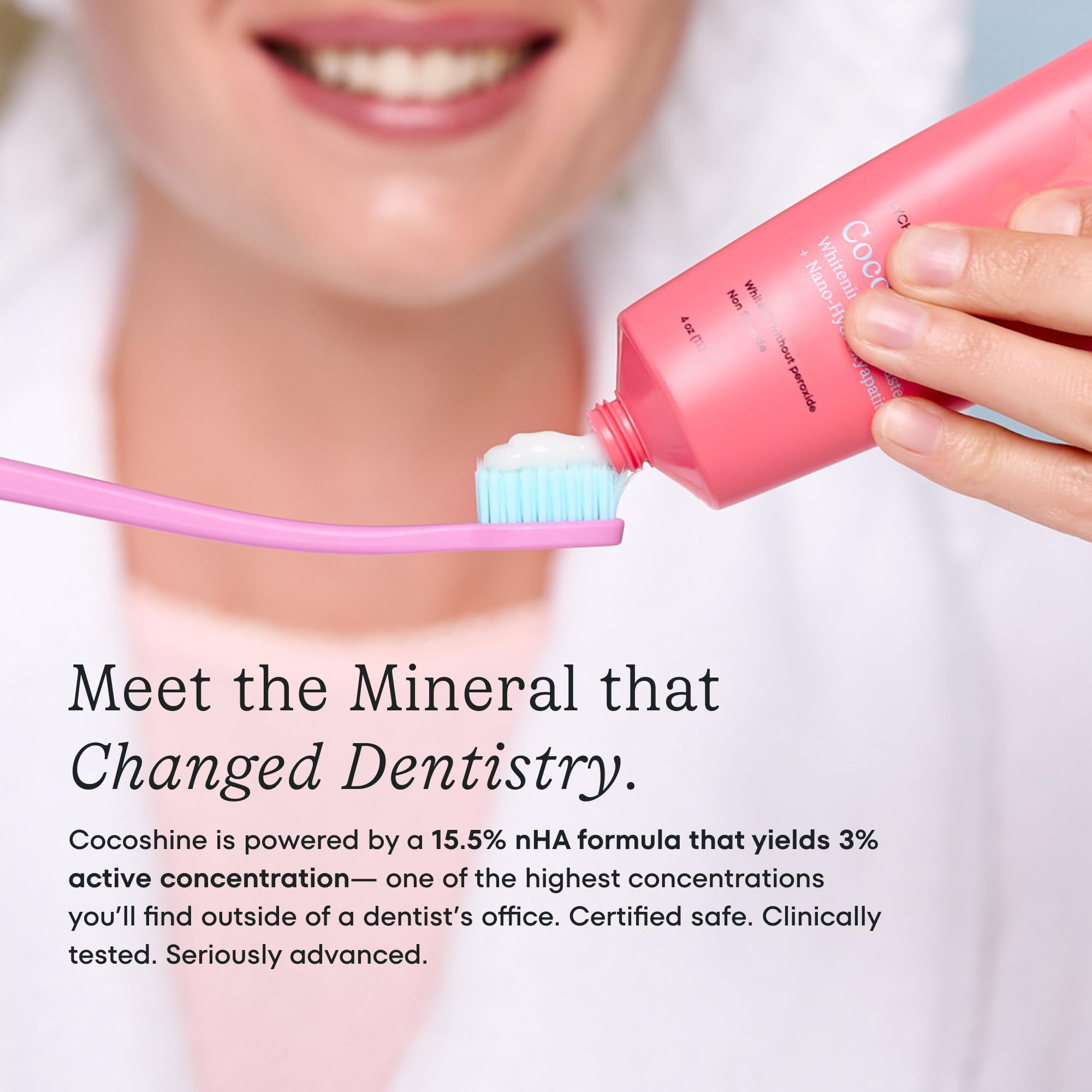 Cocolab Cocoshine 15% Nano-Hydroxyapatite Toothpaste tube with white and blue packaging, designed for dental care and whitening.