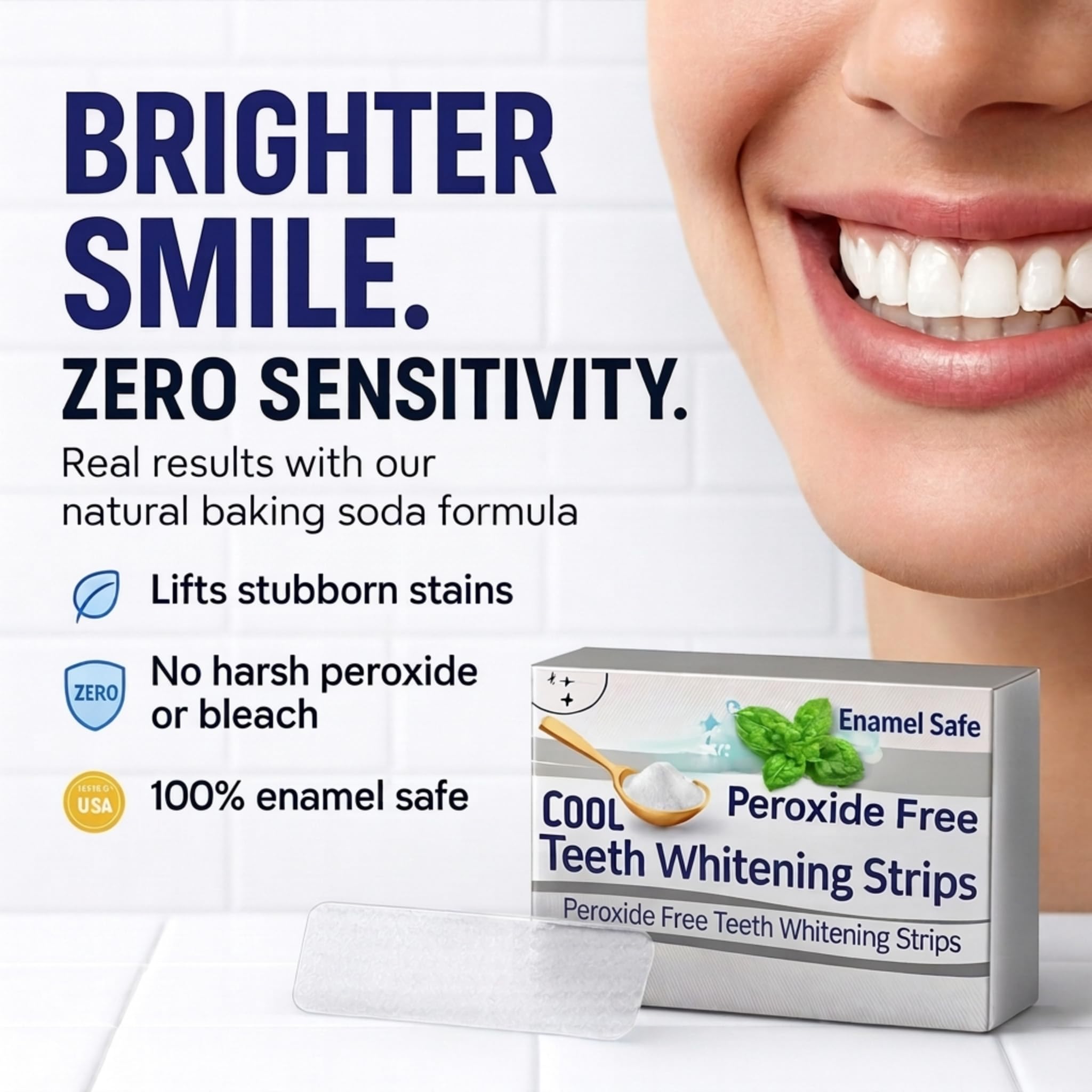 Cool Teeth Whitening sensitive peroxide-free teeth whitening strips in a 28-count package.