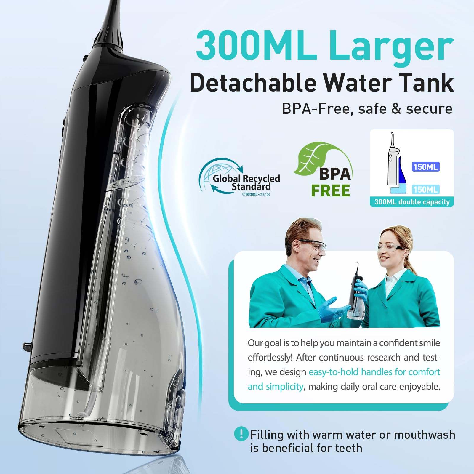 COSLUS C20 ADA Accepted Water Dental Flosser, portable oral irrigator with 300ml water tank, for effective dental cleaning.