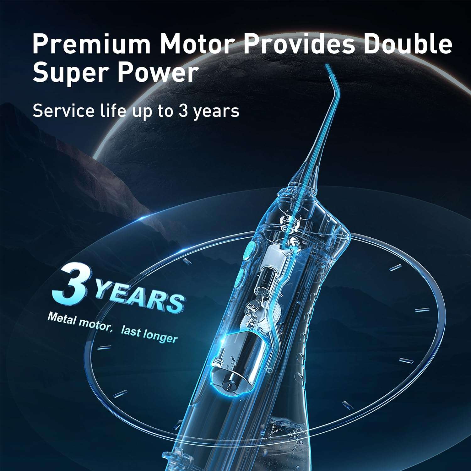 COSLUS C20 ADA Accepted Water Dental Flosser, portable oral irrigator with 300ML water capacity, shown in use.