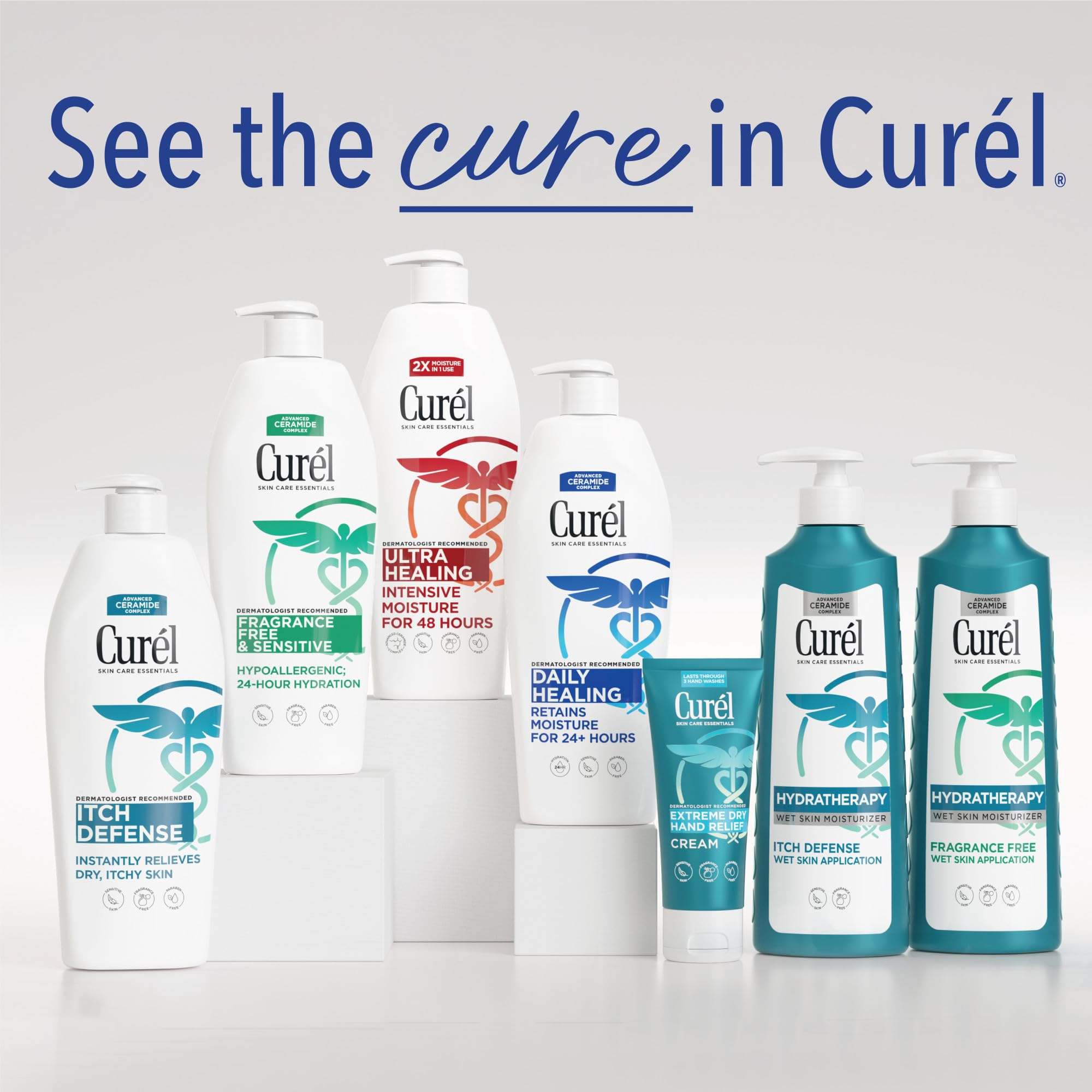 Curel Hydra Therapy Itch Defense Wet Skin Lotion 12 oz bottle, moisturizing skin with soothing formula for dry, itchy skin.