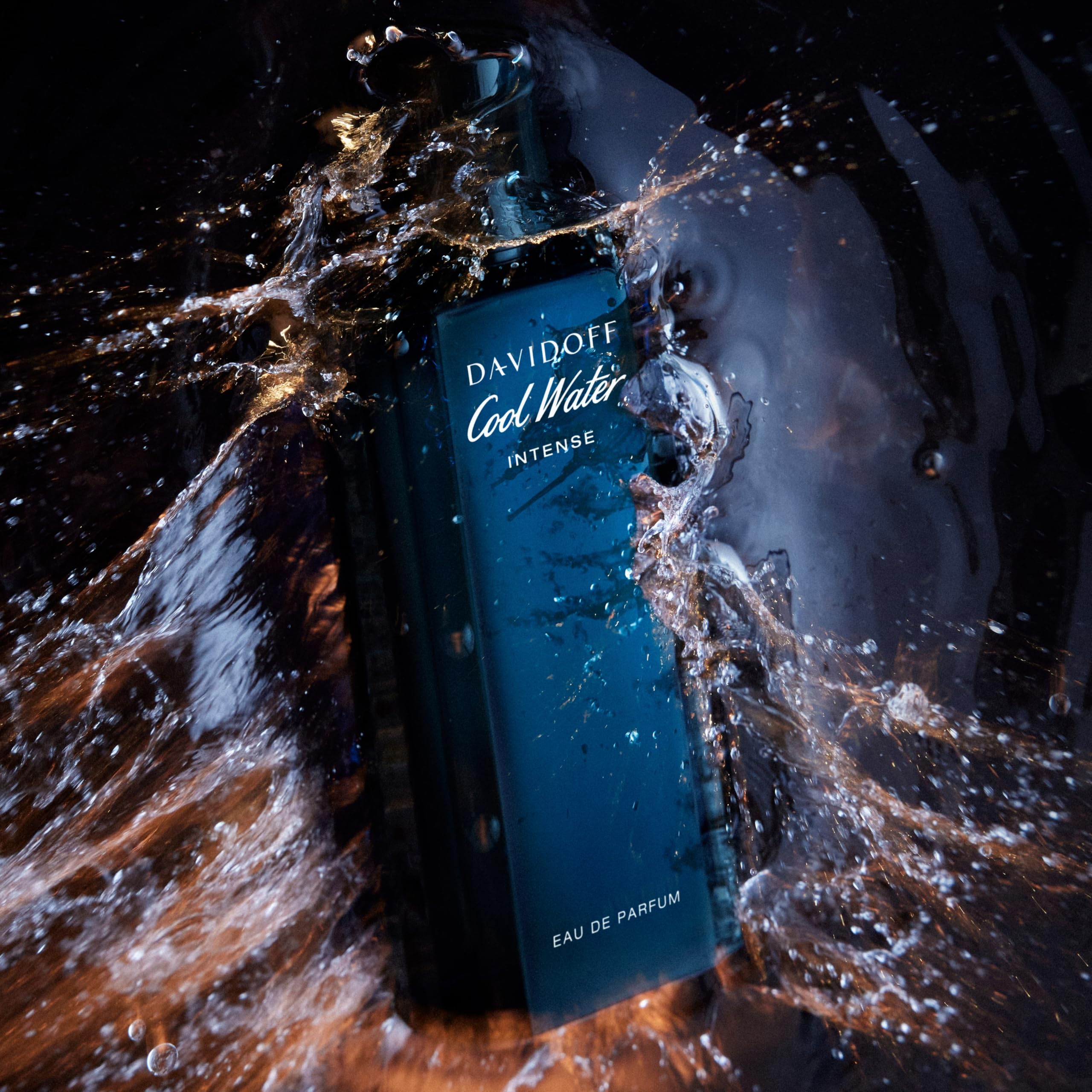 Davidoff Cool Water EDP Intense Amber men's fragrance bottle with sleek design and amber-colored liquid.