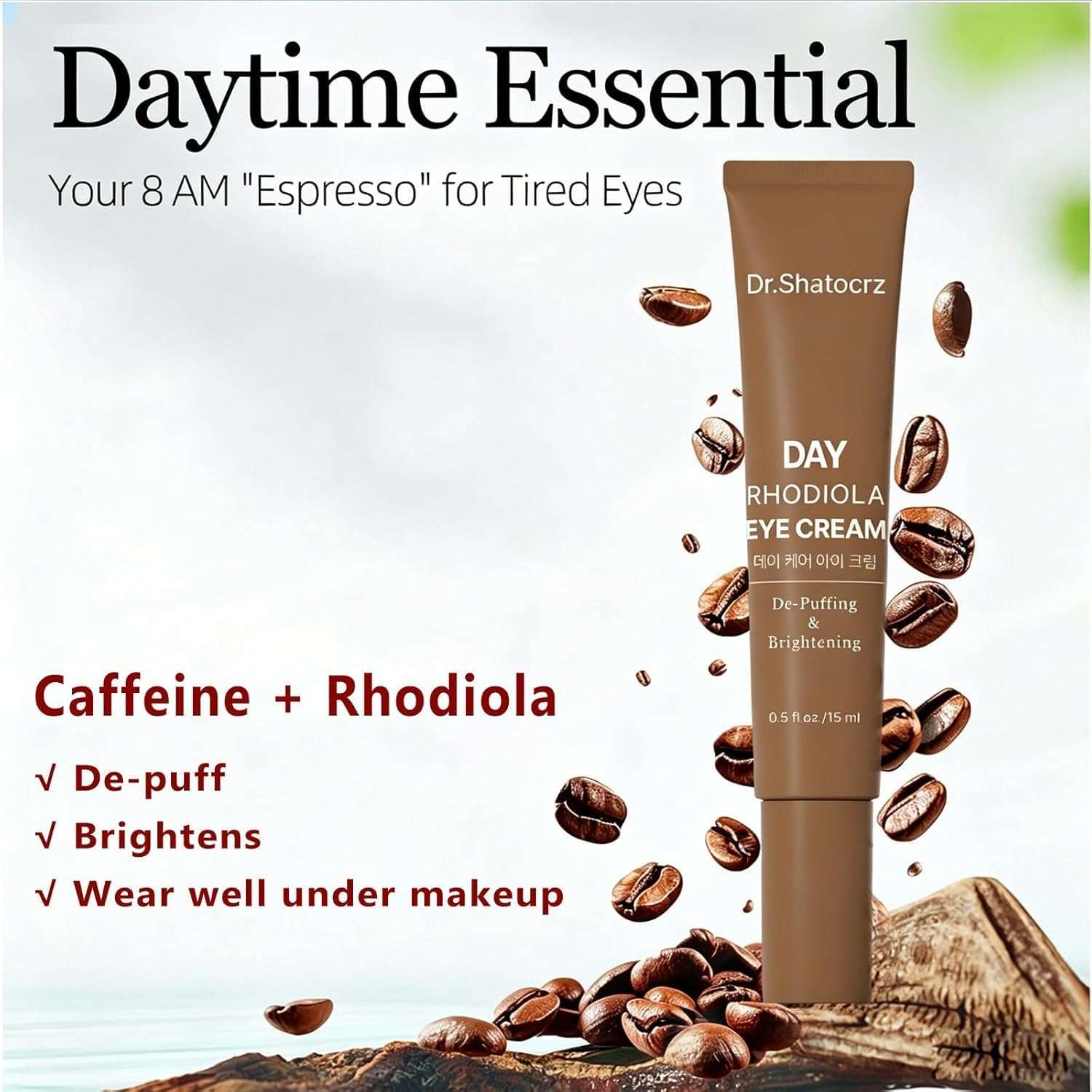 Dr. Shatocrz Day & Night Eye Cream Set with Retinol, featuring two moisturizer bottles for skin renewal and hydration.