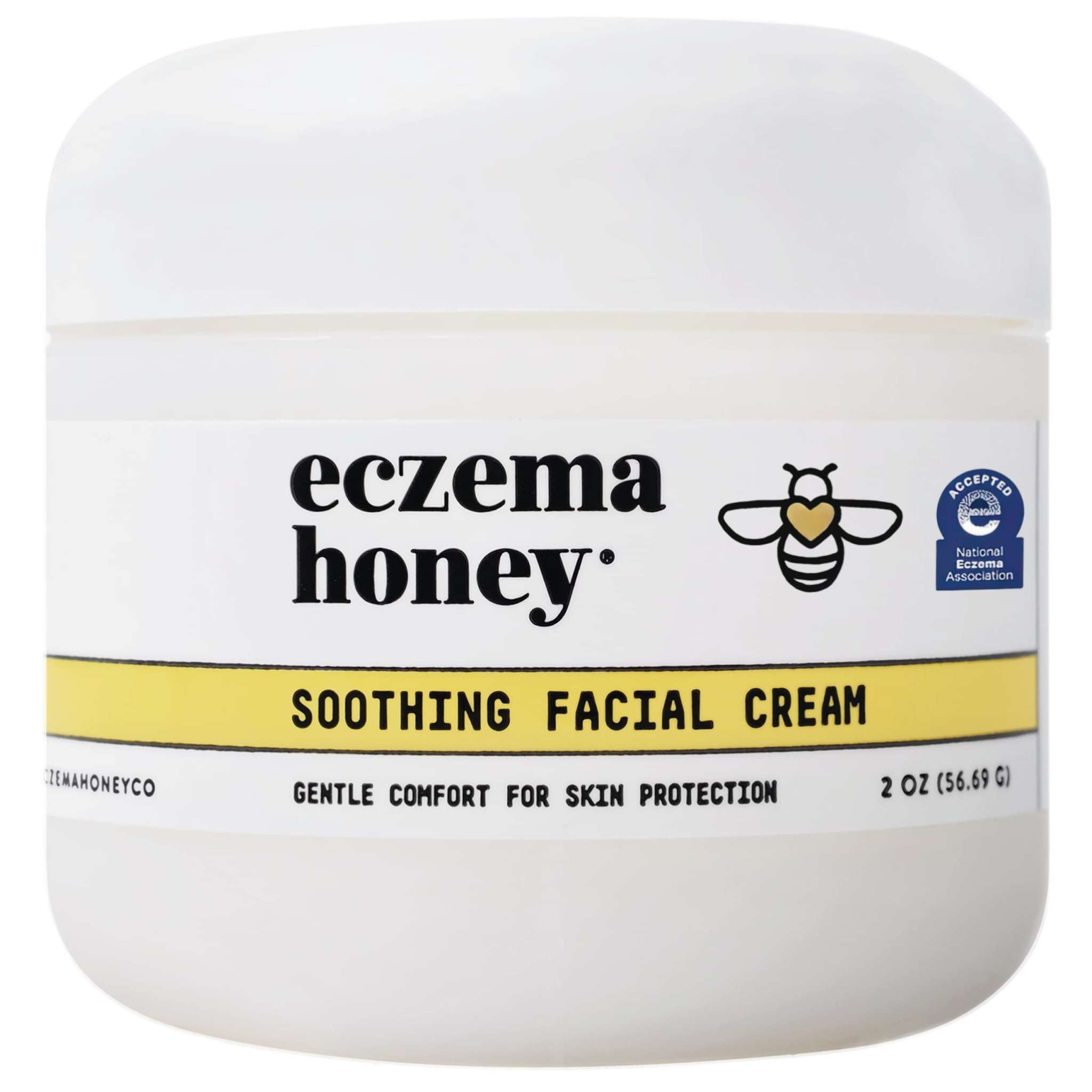 ECZEMA HONEY Soothing Facial Cream moisturizer for dry skin, natural repair, 2 oz jar with creamy texture and soothing ingredients.