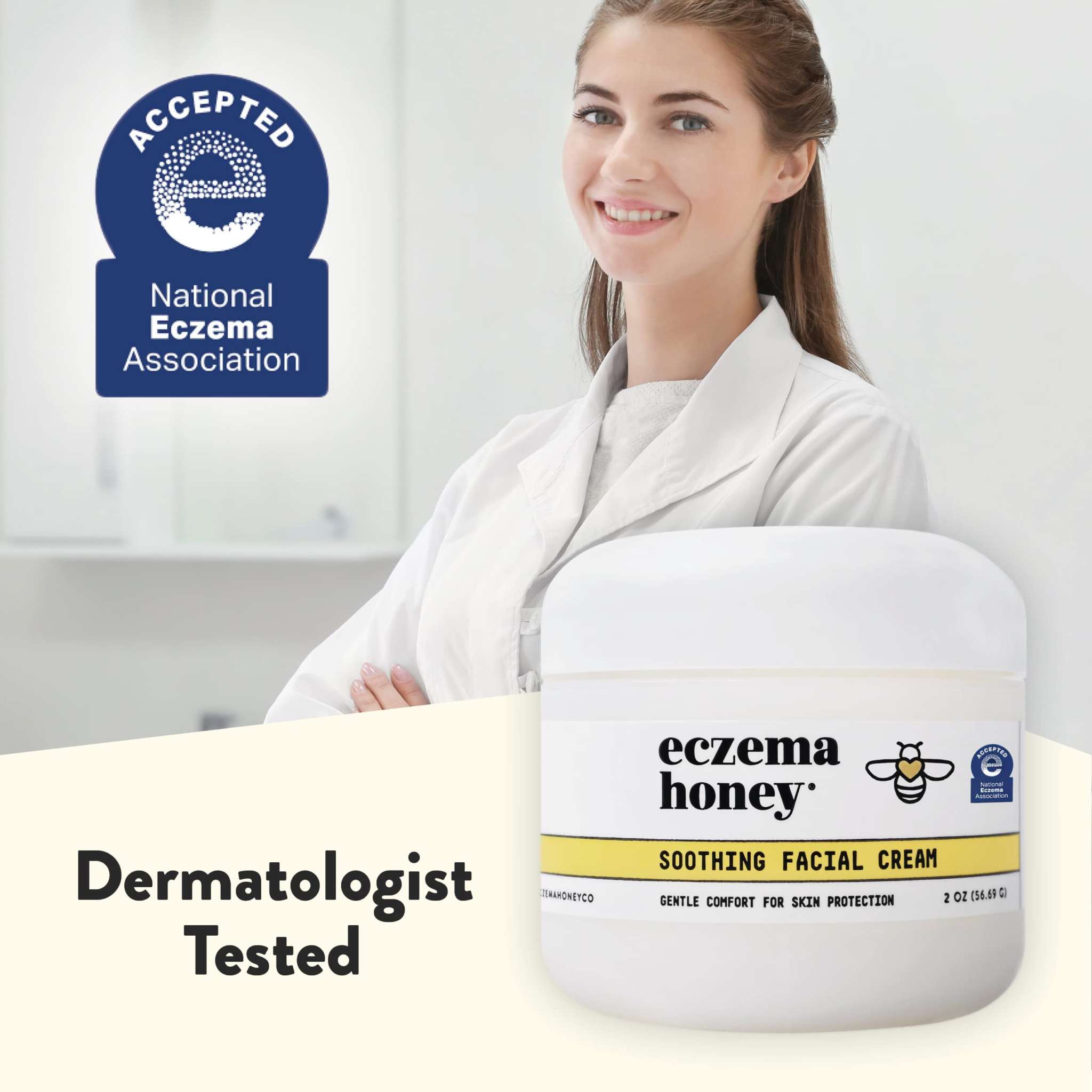 ECZEMA HONEY Soothing Facial Cream, 2 oz, natural moisturizer for dry skin, repairing and hydrating skin with honey extract.