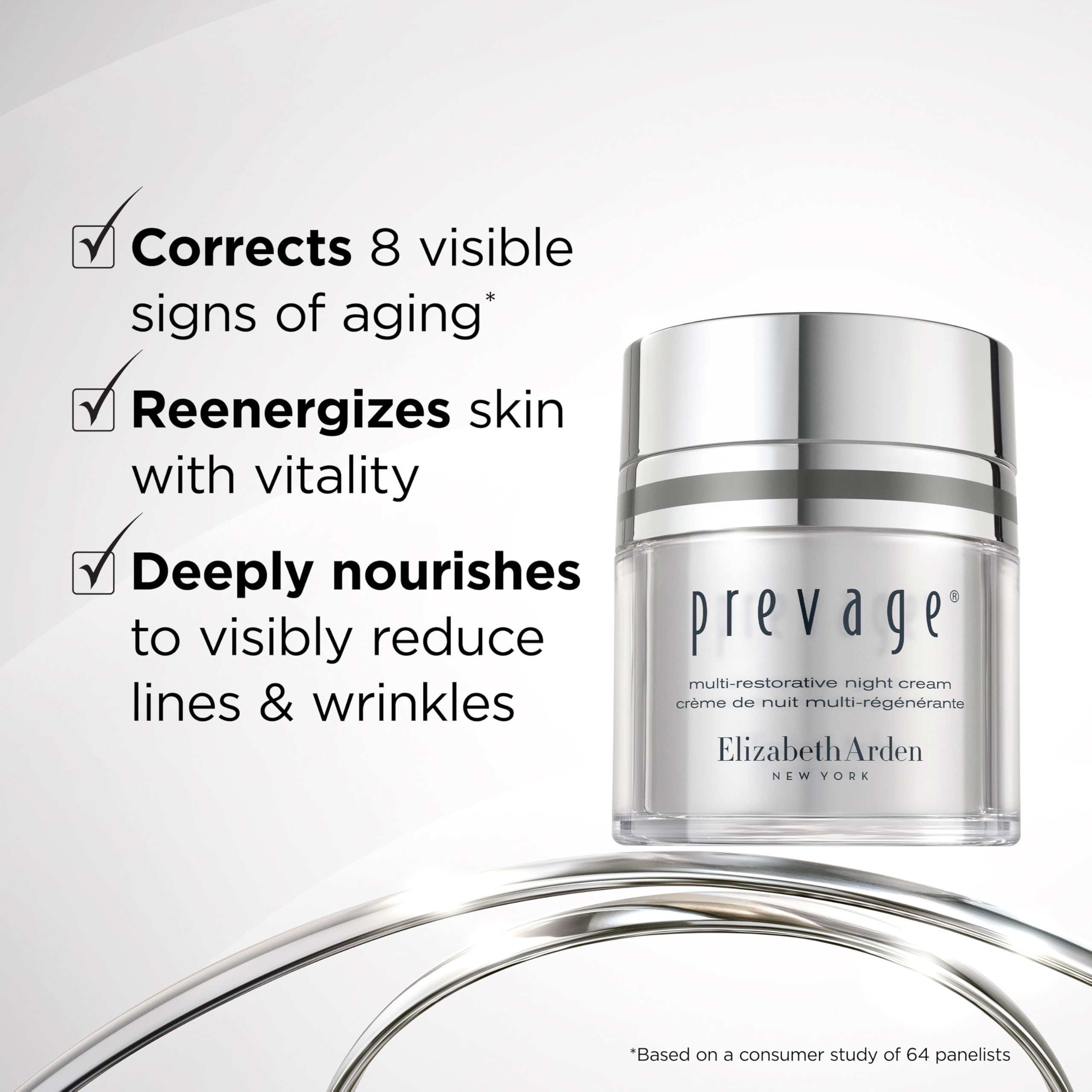 Elizabeth Arden Prevage Night Cream with Idebenone, a 1.7oz skin moisturizer in a jar with a smooth, luxurious texture.