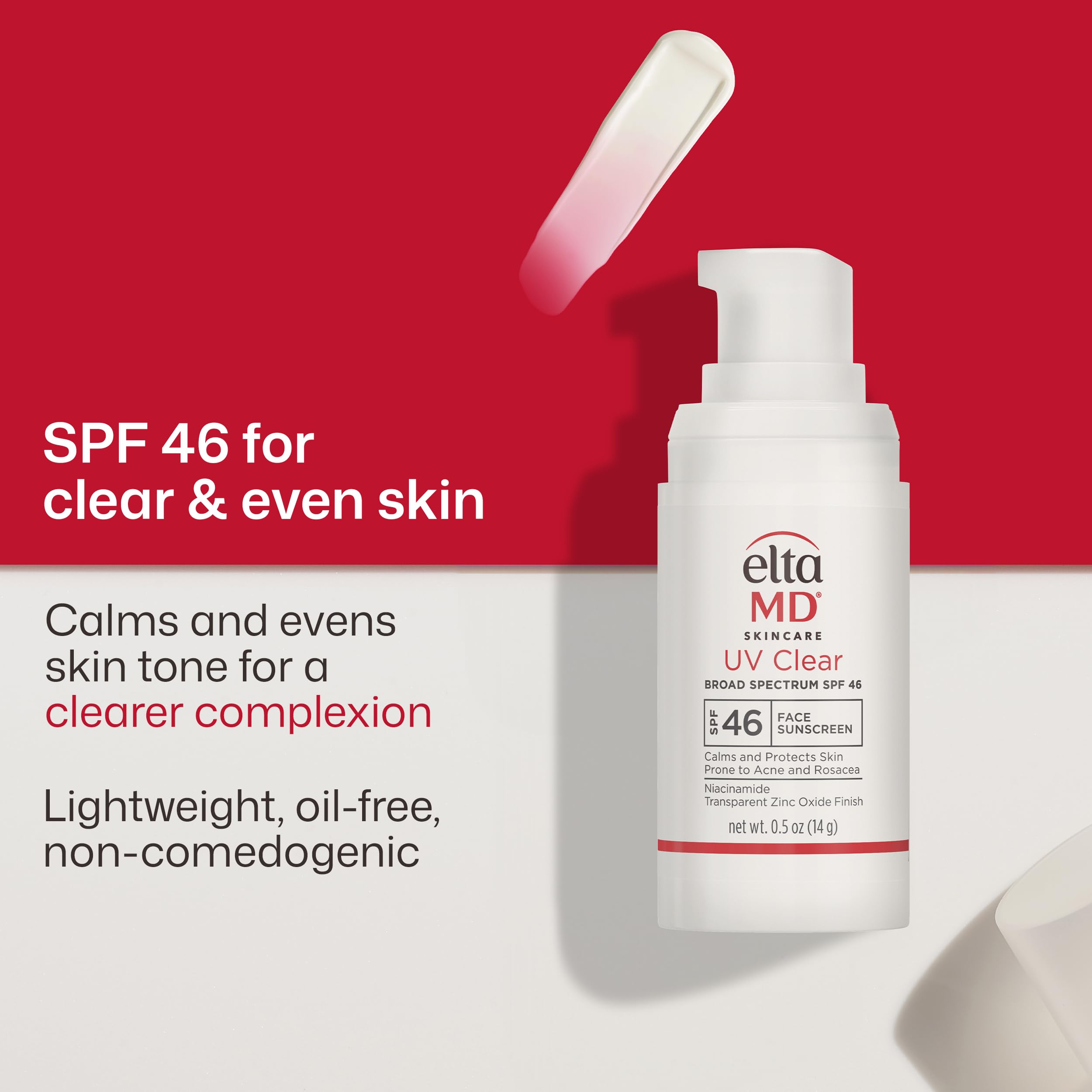 EltaMD UV Clear face sunscreen SPF 46 in a 0.5 oz tube, suitable for sensitive skin and daily sun protection.