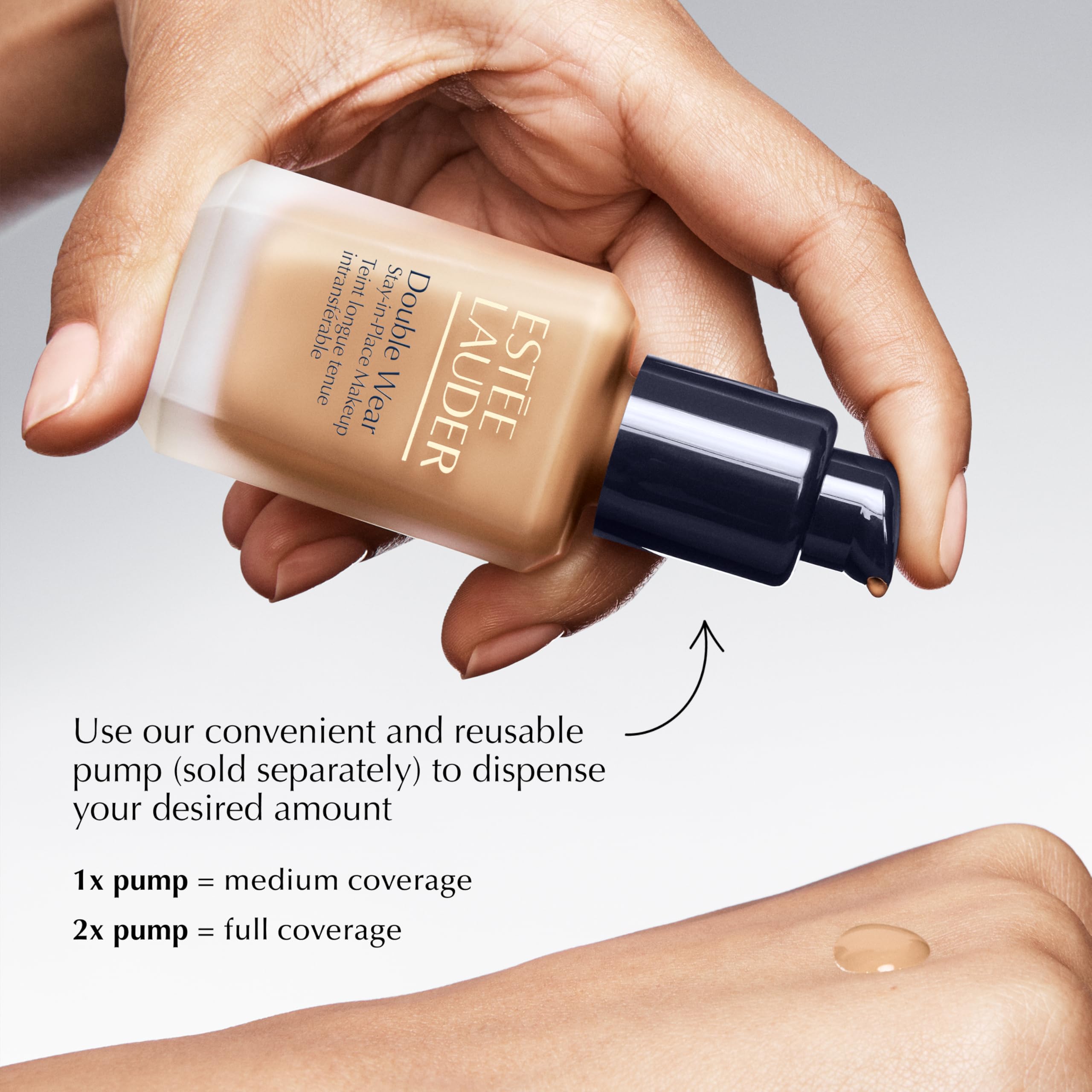 Estée Lauder Double Wear Foundation in 2N2 Buff, 1 oz, showcasing the sleek bottle and foundation shade for flawless skin.