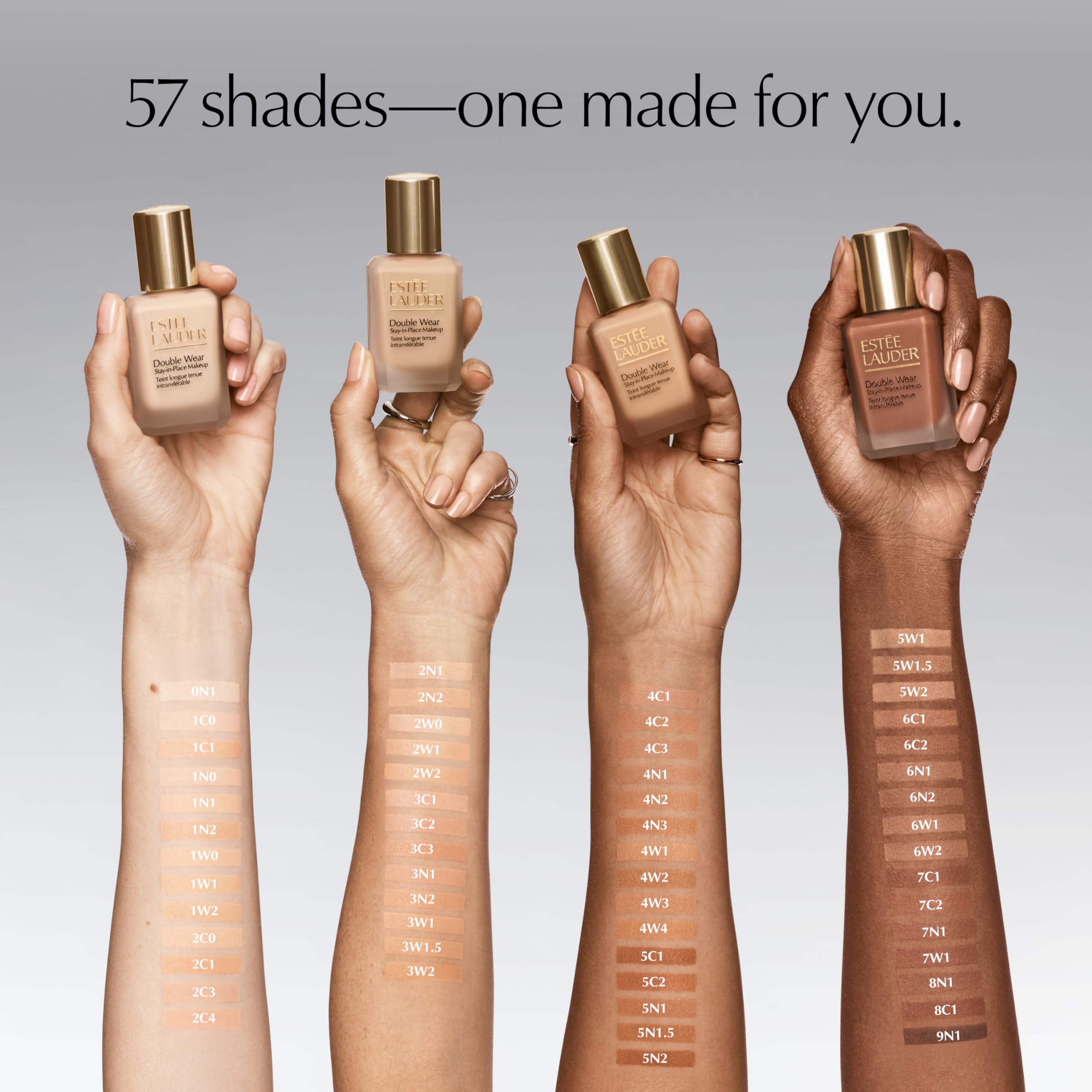 Estée Lauder Double Wear Foundation in shade 2N2 Buff, 1 oz, showing the sleek bottle and foundation shade.