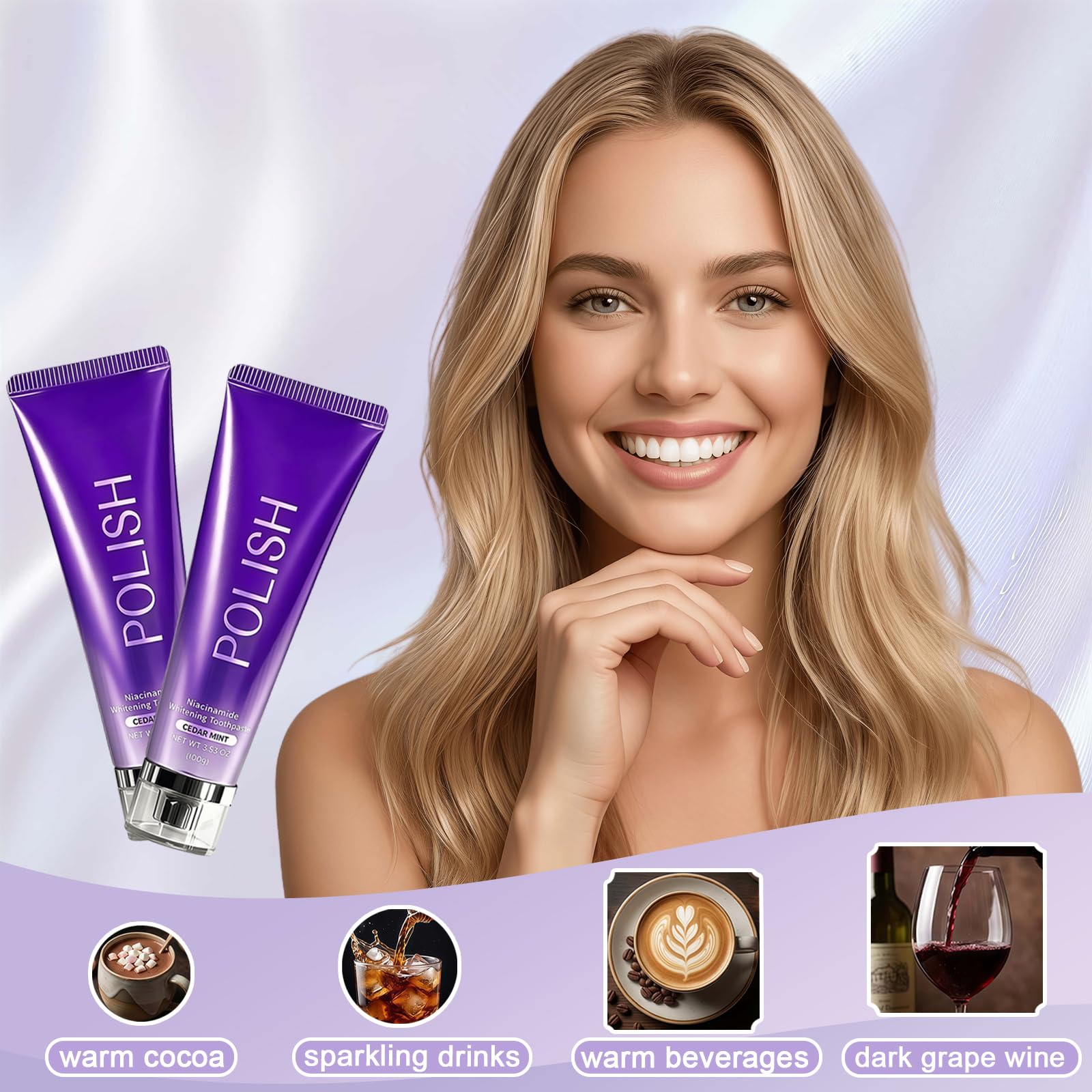 FIOVZ Whitening Toothpaste with Niacinamide in a 2-pack, showing the toothpaste tubes with fresh mint flavor packaging.