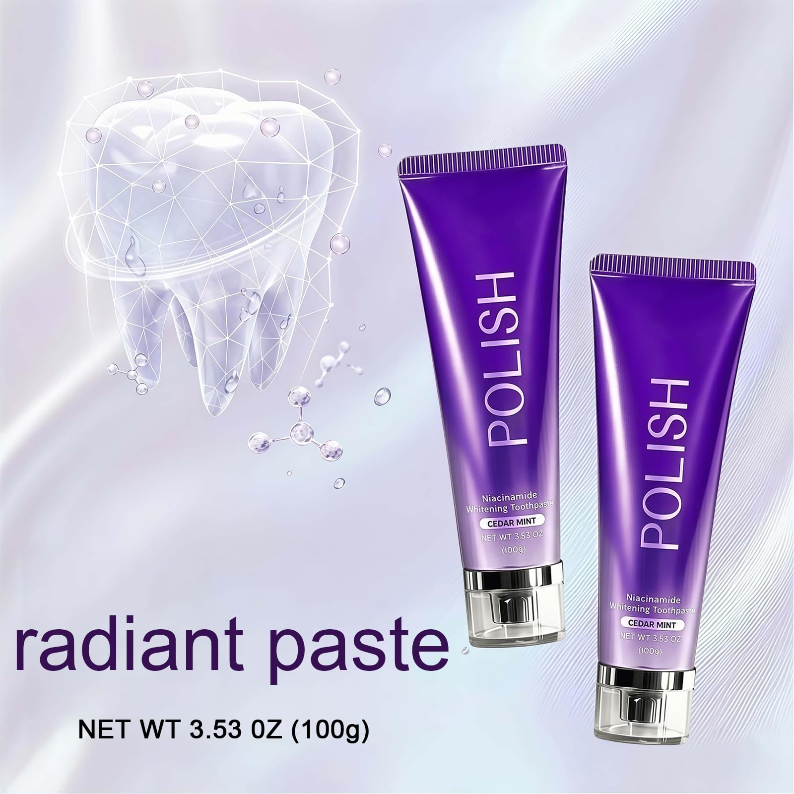 FIOVZ Whitening Toothpaste with Niacinamide in a 2-pack, showing the toothpaste tubes with bright, clean packaging and brand logo.