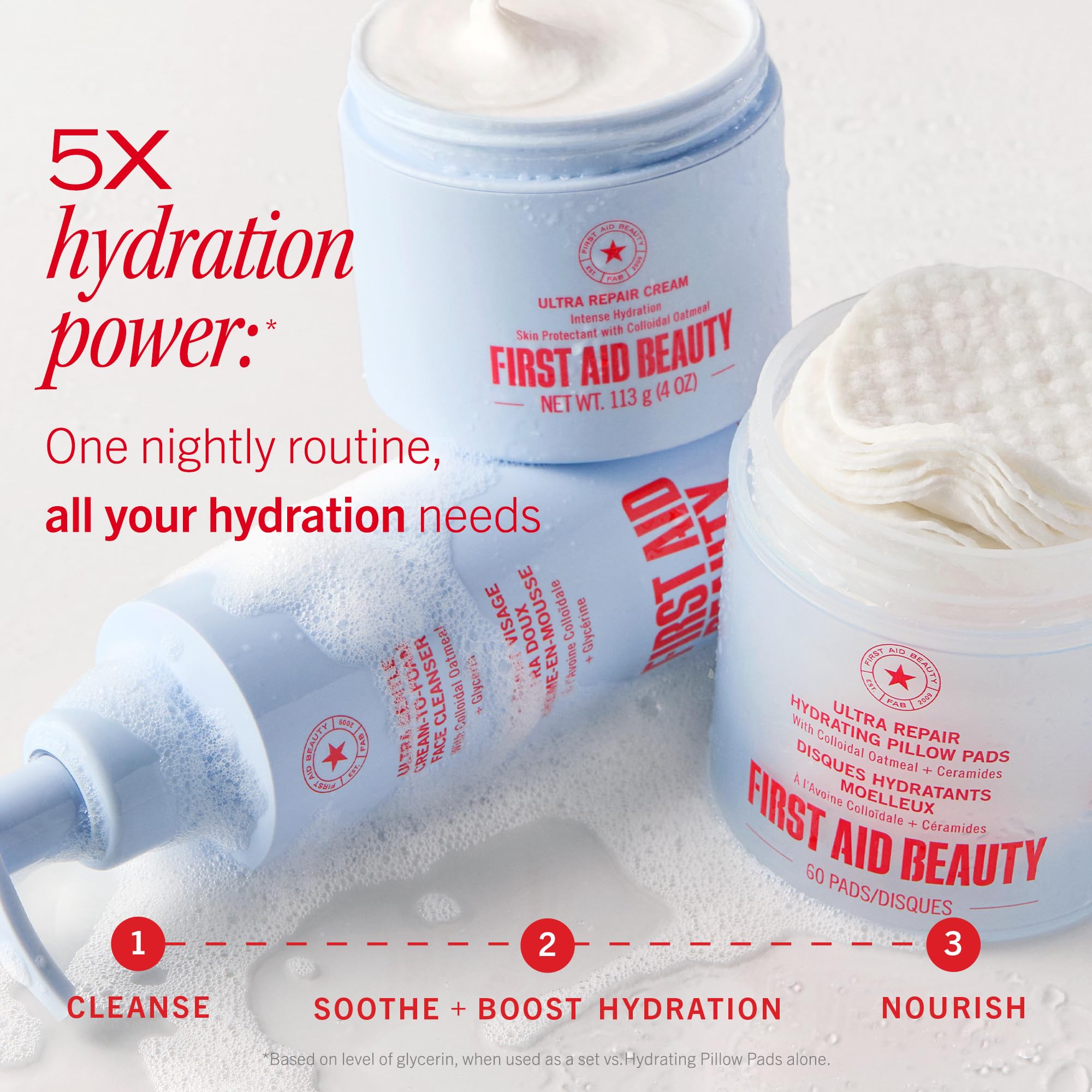 First Aid Beauty Ultra Repair Cream skin moisturizer in 7oz fragrance-free jar, smooth creamy texture for dry or sensitive skin.