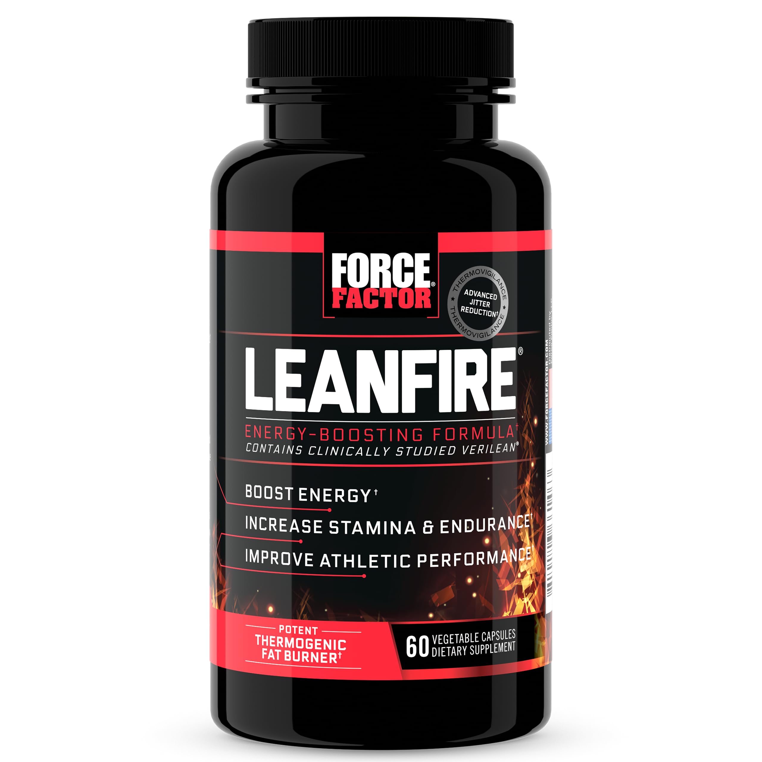 Force Factor LeanFire pre-workout energy pills in a 60-count bottle, nutritional supplement for enhanced workout performance.