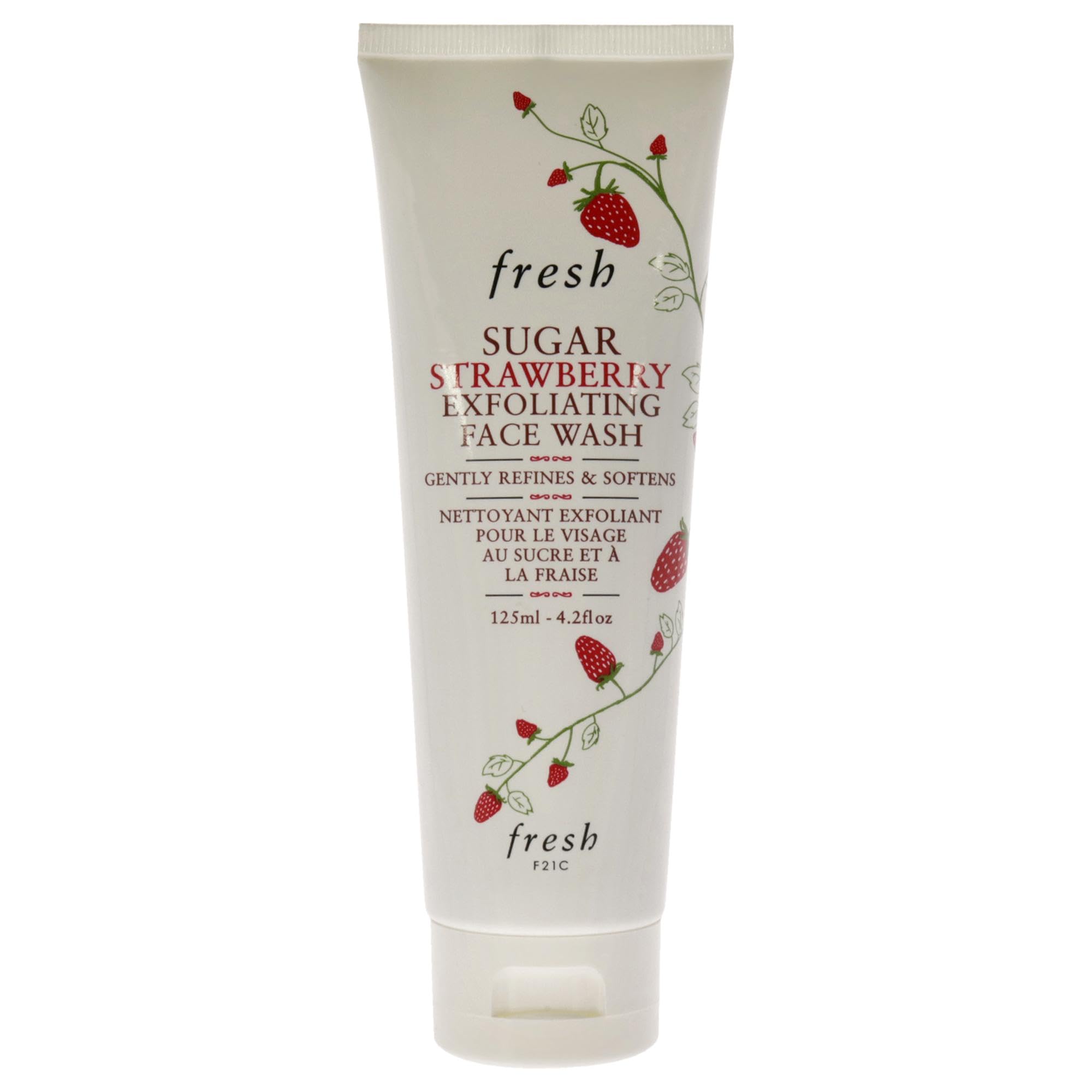 Fresh Sugar Strawberry Exfoliating Face Wash, 4.2 oz, a skin exfoliant with strawberry scent and gentle cleansing properties.