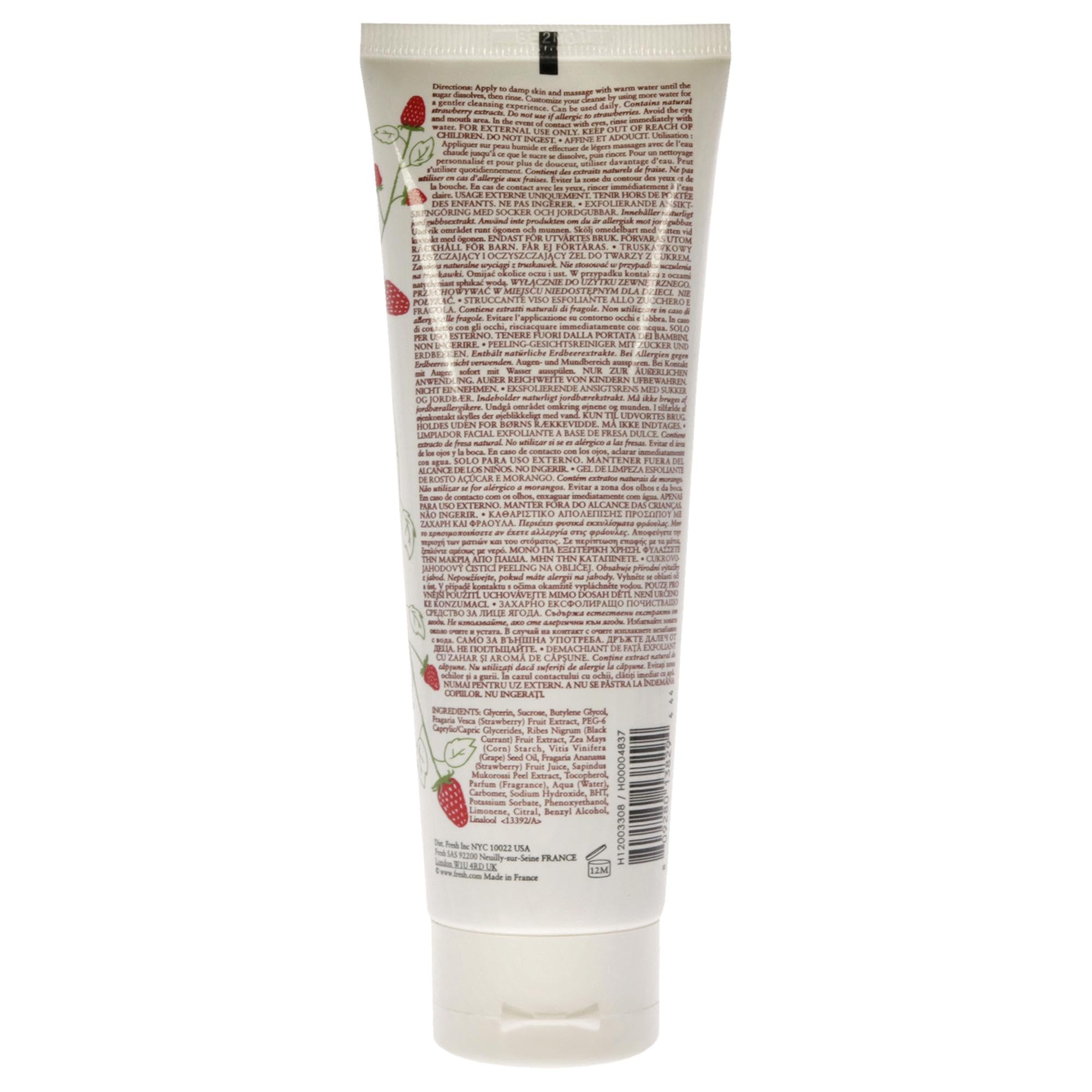 Fresh Sugar Strawberry Exfoliating Face Wash, 4.2 oz, a skin exfoliant with a strawberry scent and creamy texture.