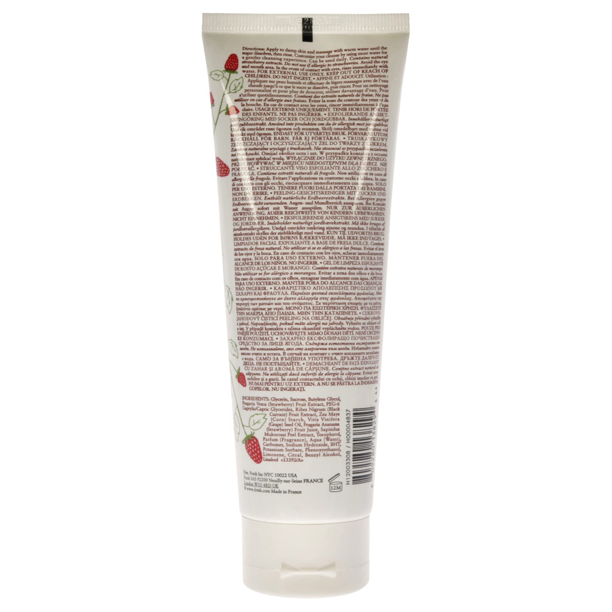 Fresh Sugar Strawberry Exfoliating Face Wash in a 4.2 oz bottle, a skin exfoliant with a strawberry scent and refreshing texture.