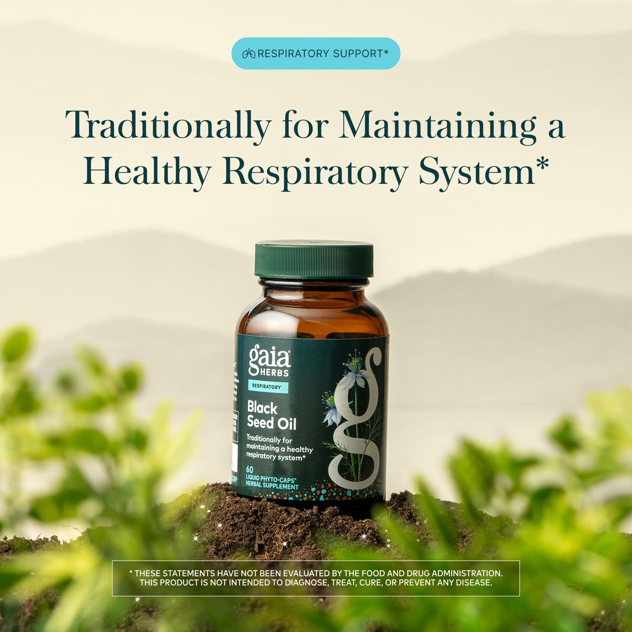 Gaia Herbs Black Seed Oil Capsules, 60 vegan herbal supplement capsules, softgel form with black seed oil inside