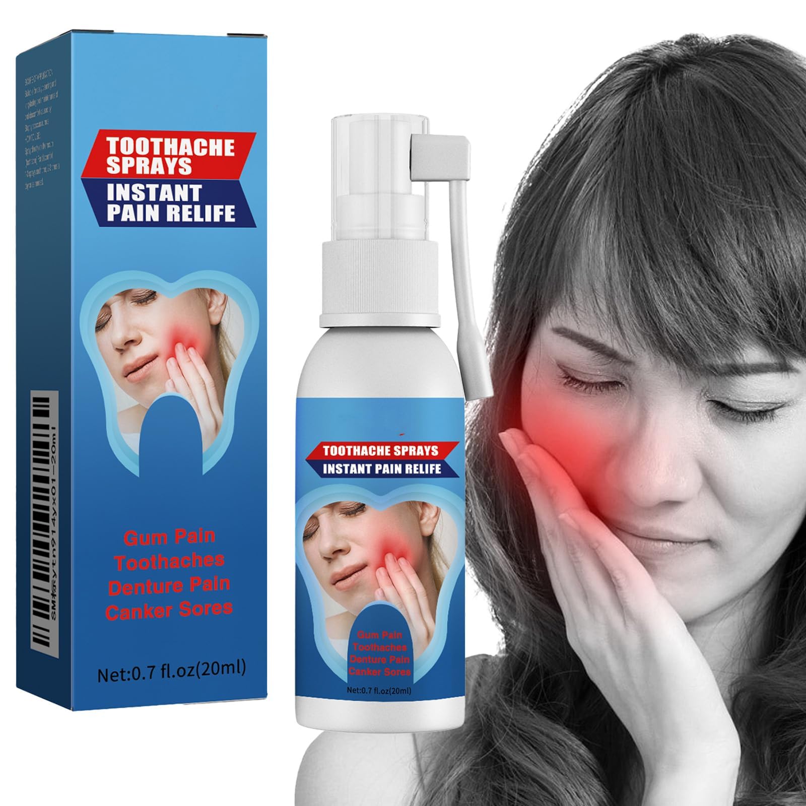 QuicklyNumbs Tooth Pain Relief Spray medication bottle, compact and easy to use for targeted dental pain relief.