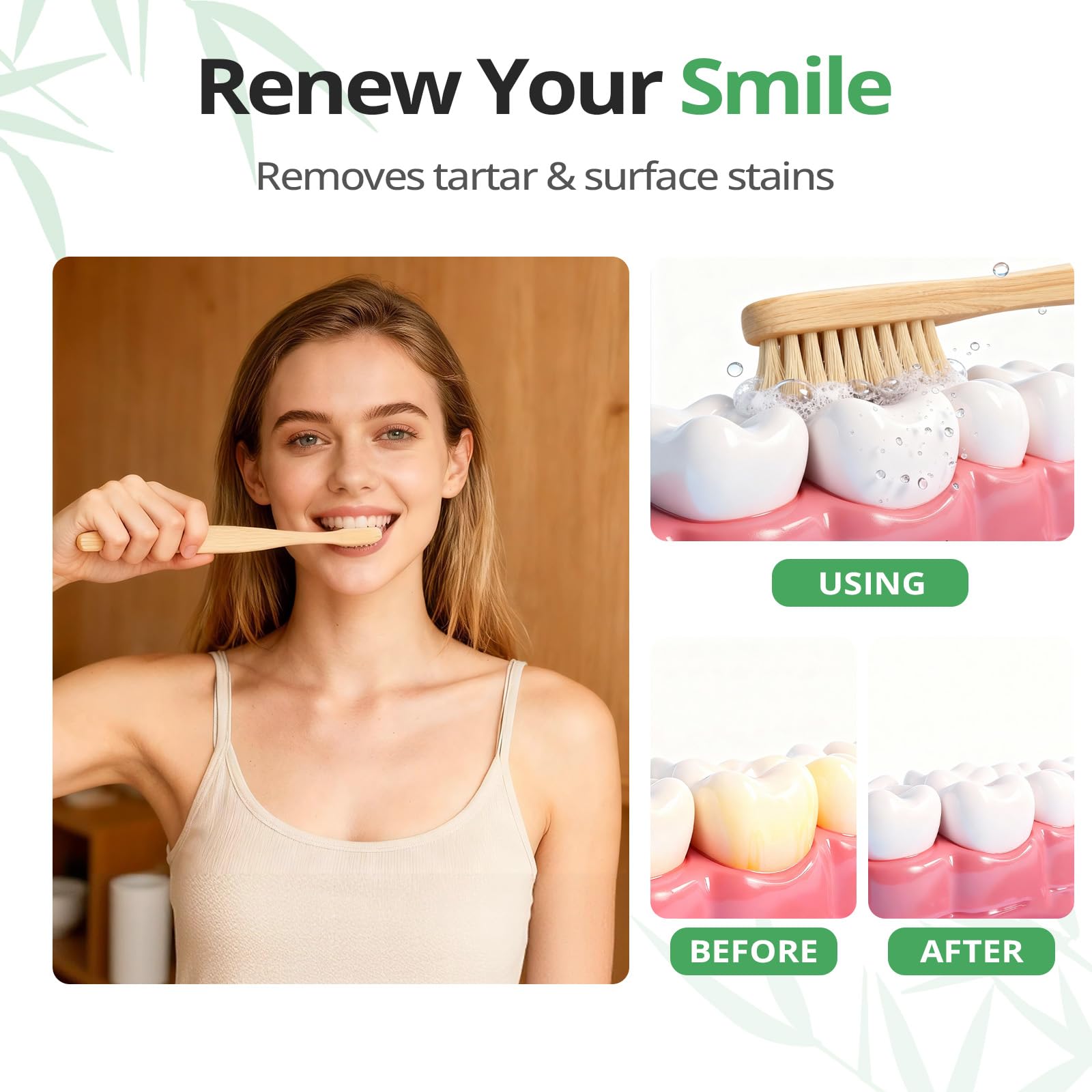 GENKENT bamboo toothbrushes 12-pack, eco-friendly and BPA-free, with natural bamboo handles and soft bristle heads.