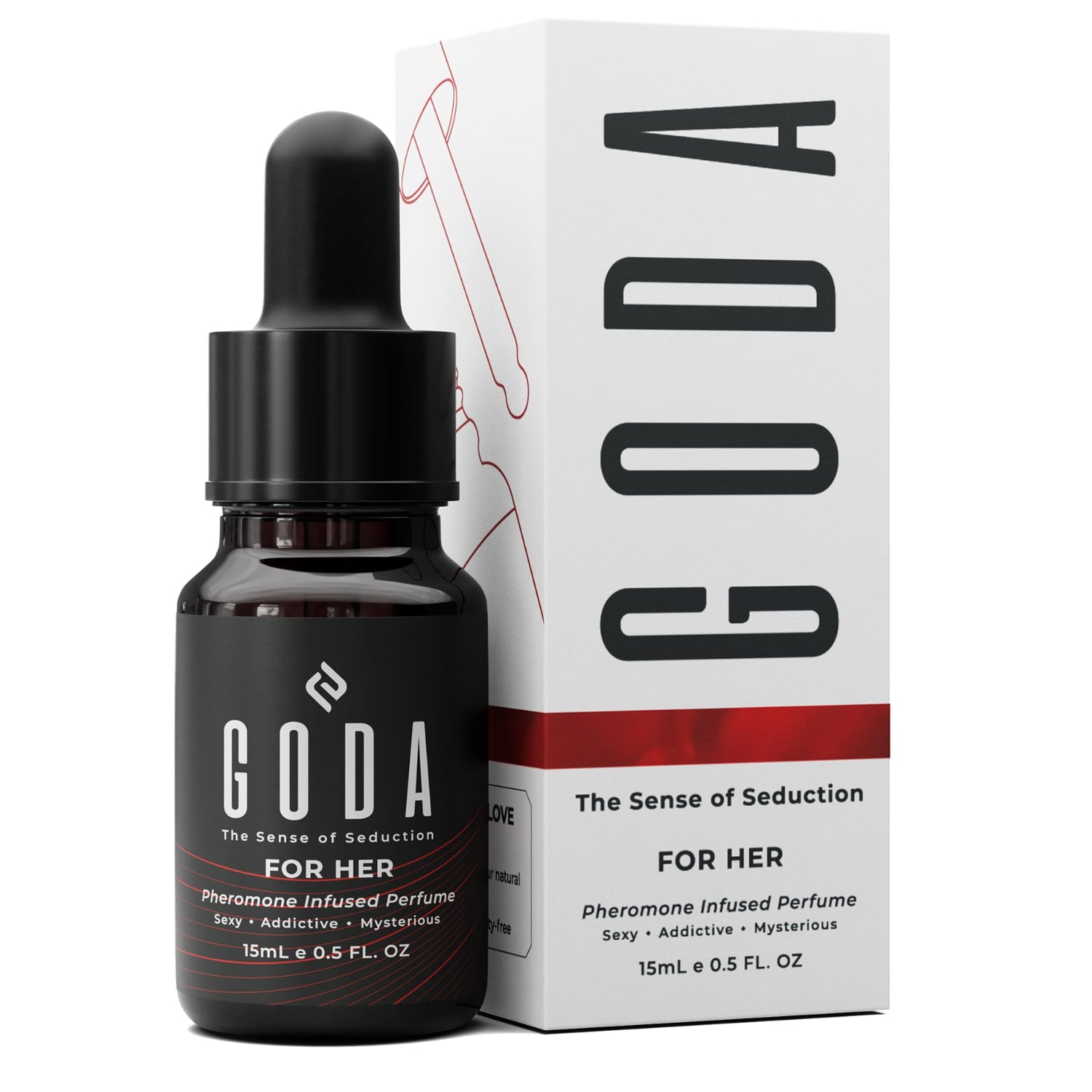 GODA Pheromone Perfume Oil for Women in a 15ml bottle, personal fragrance with a sleek design and subtle scent.