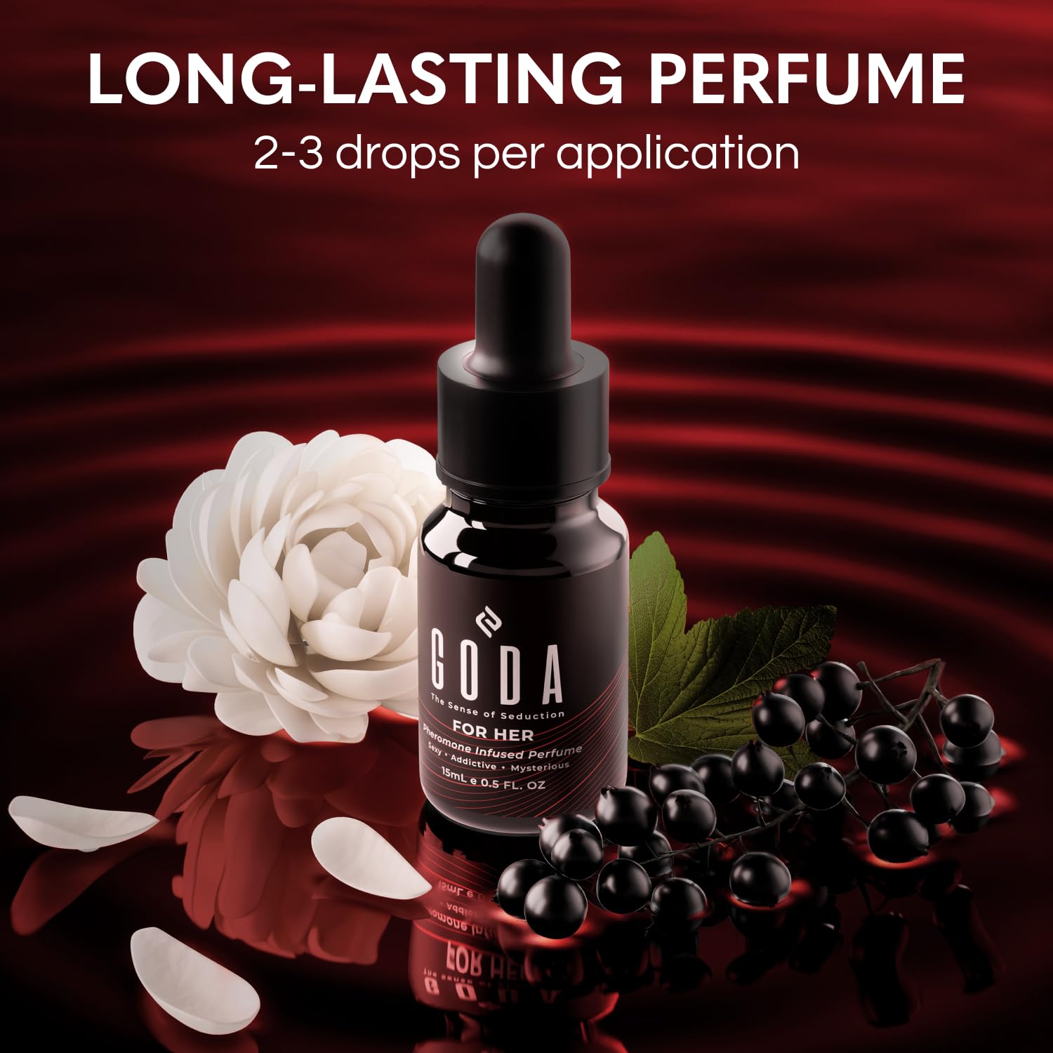 GODA Pheromone Perfume Oil for Women in a 15ml bottle, personal fragrance with a sleek design and subtle scent.