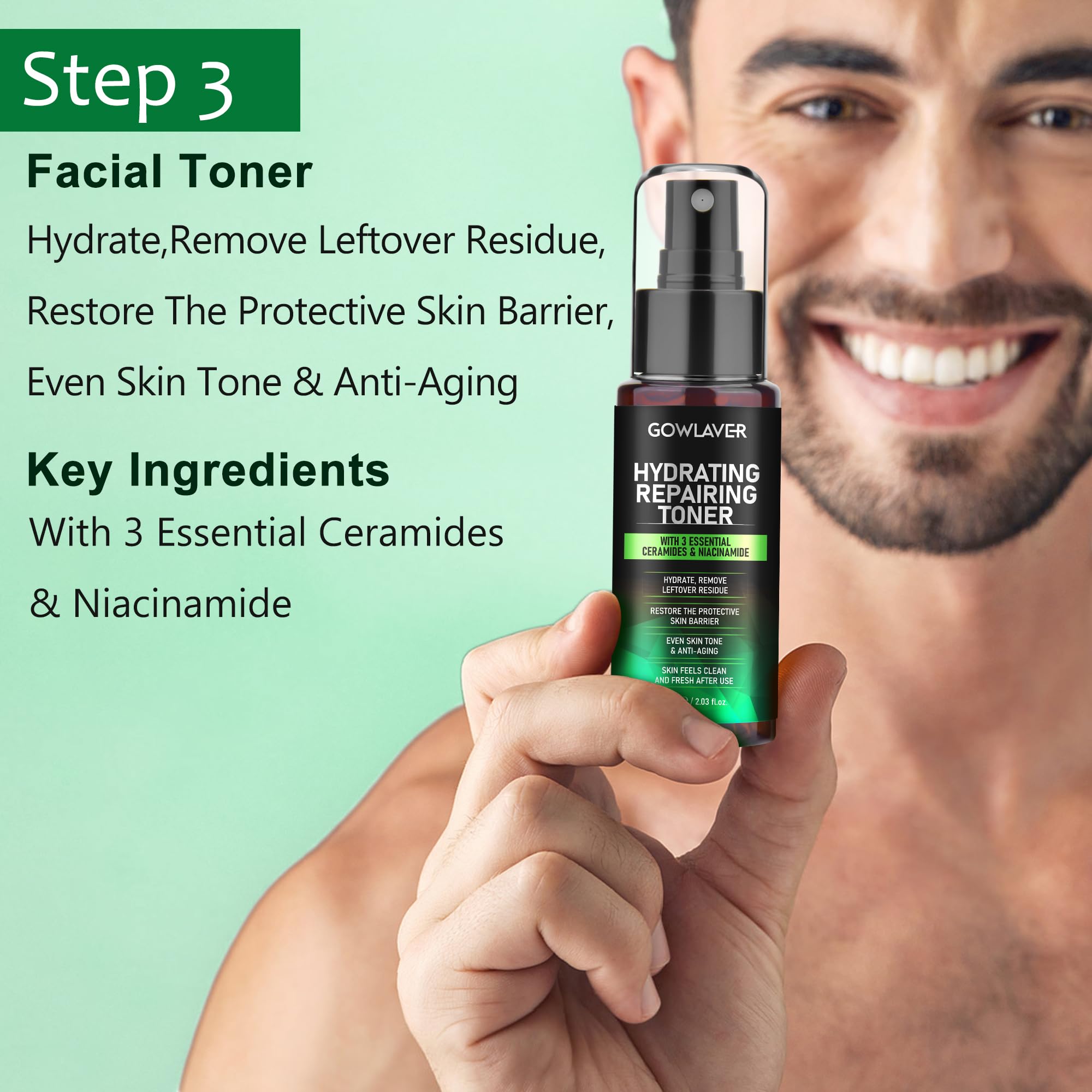 GOWLAVER men's 5-piece skin care set with face routine products including cleanser, moisturizer, and toner in a sleek kit.