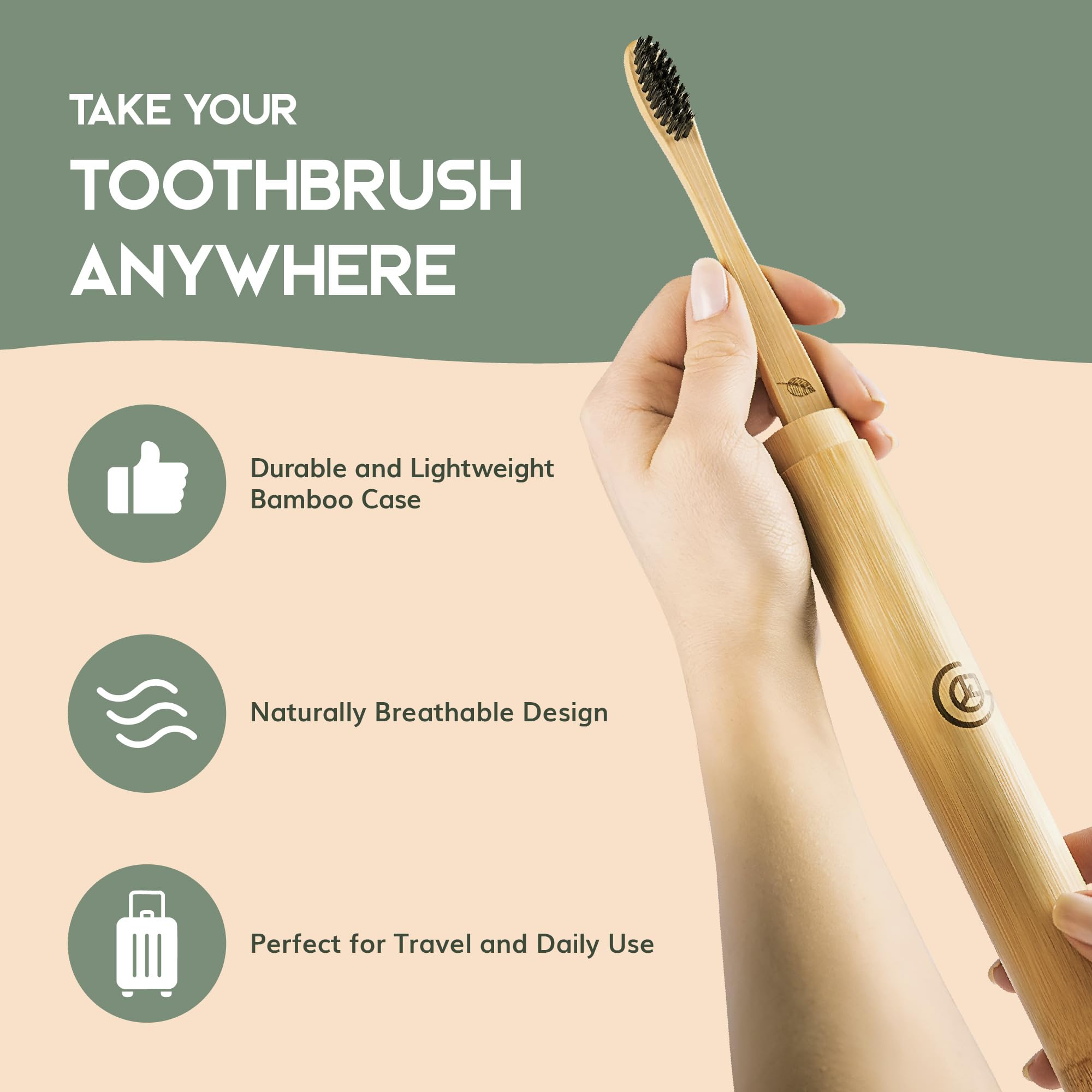 Set of four Greenzla bamboo toothbrushes with soft bristles, eco-friendly dental care product in natural bamboo handles.