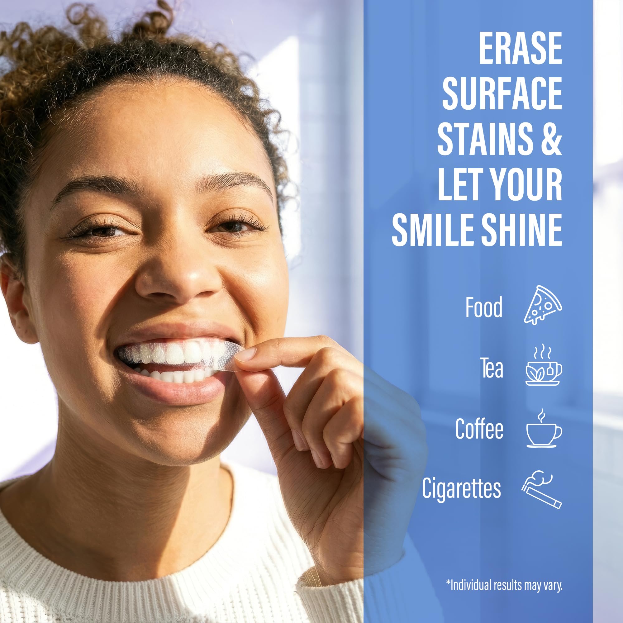 GuruNanda Teeth Whitening Strips Kit for 7-day treatment, showing the whitening strips and application instructions.