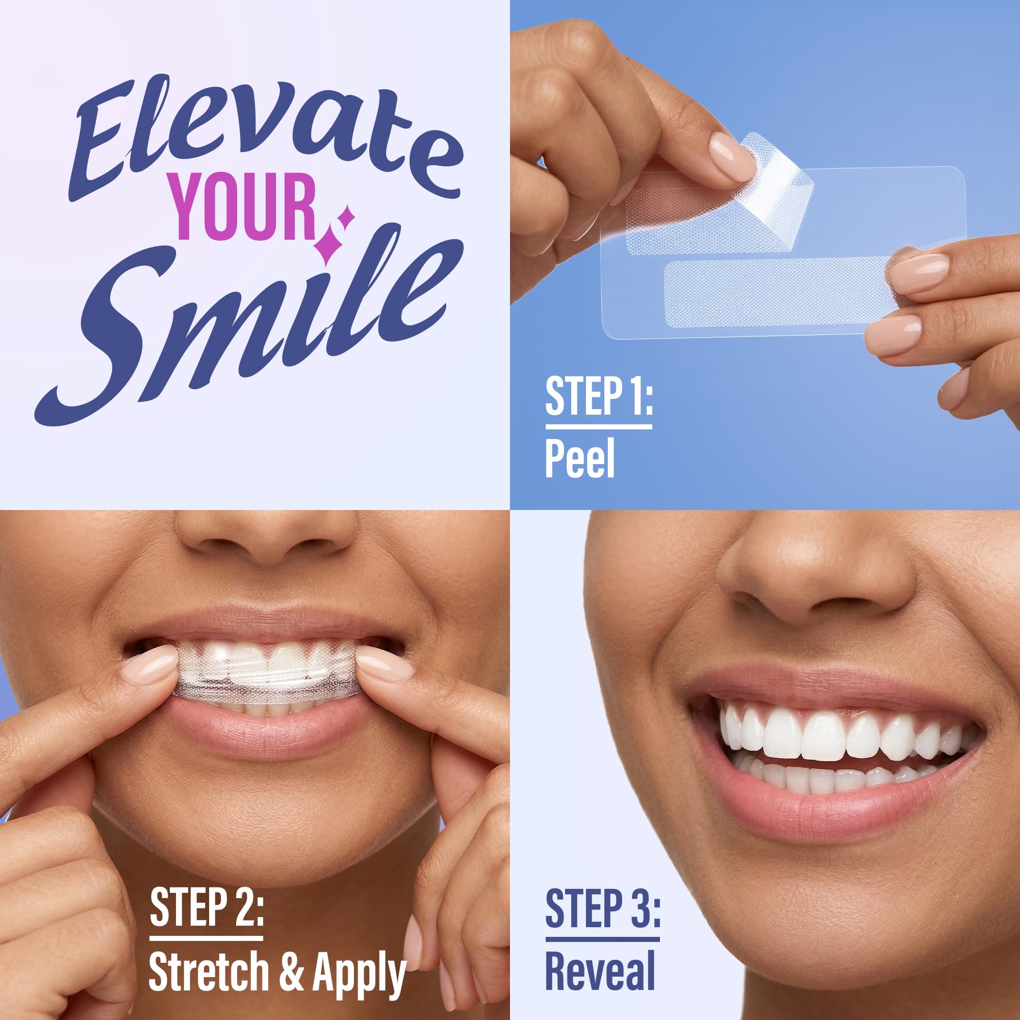GuruNanda teeth whitening strips kit for 7-day teeth whitening treatment, showing the strips and application instructions.