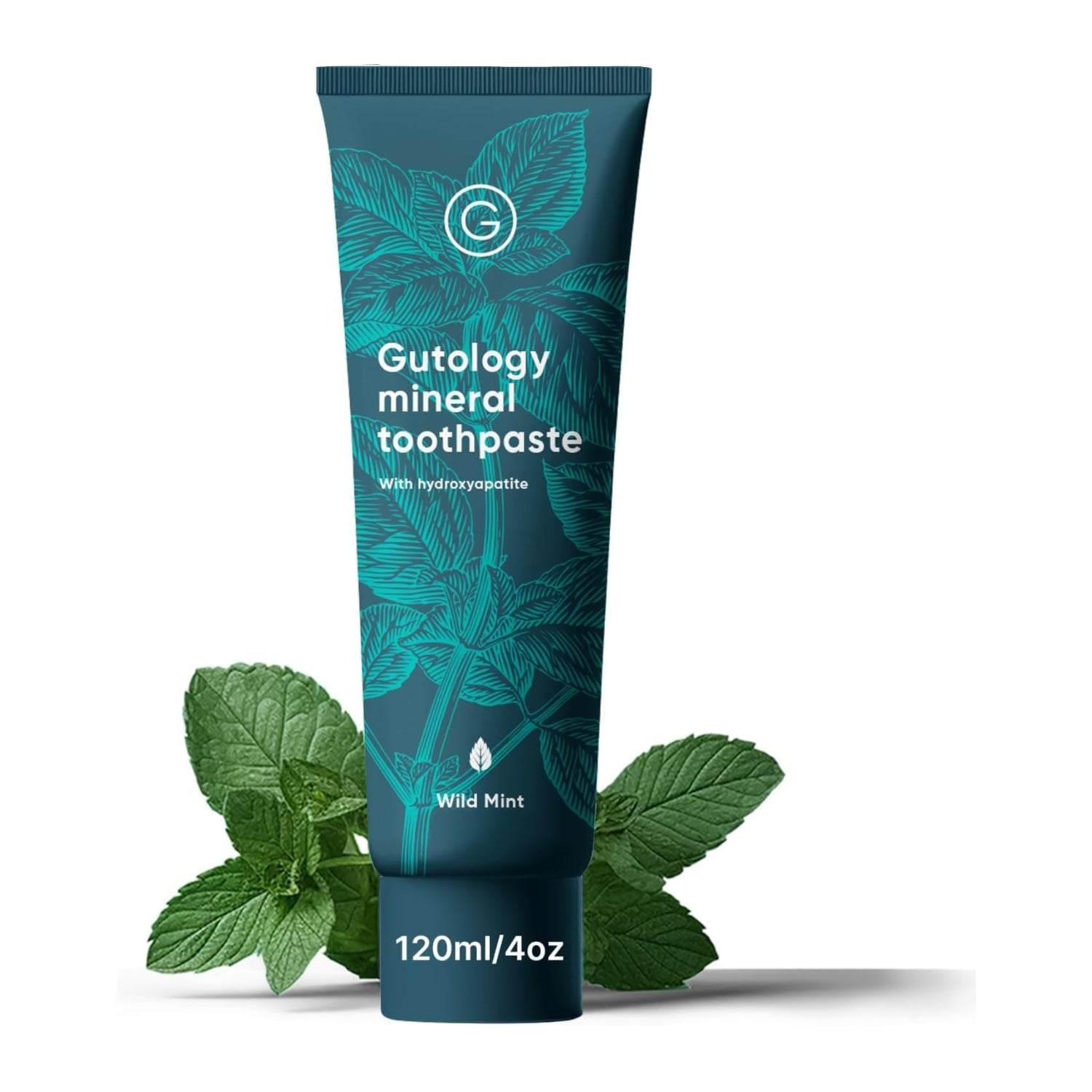 Gutology Probiotic Hydroxyapatite Toothpaste 5.5oz, a natural tooth cleaning agent with probiotic and hydroxyapatite ingredients.