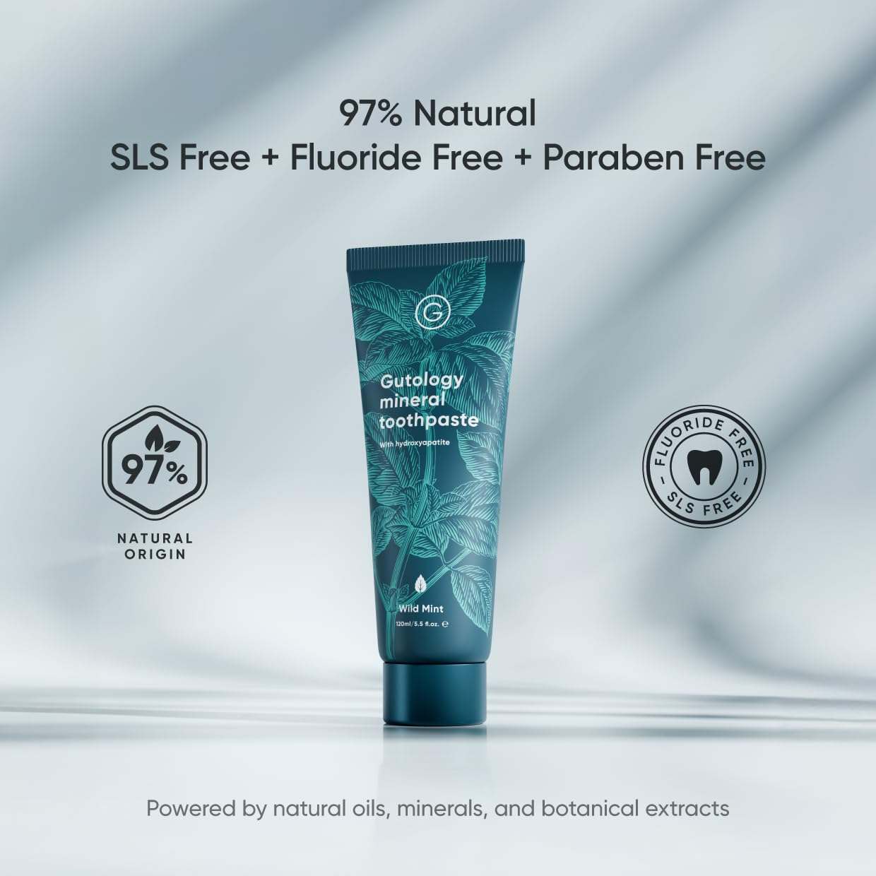 Gutology Probiotic Hydroxyapatite Toothpaste 5.5oz, natural tooth cleaning agent with probiotic and hydroxyapatite for oral health.