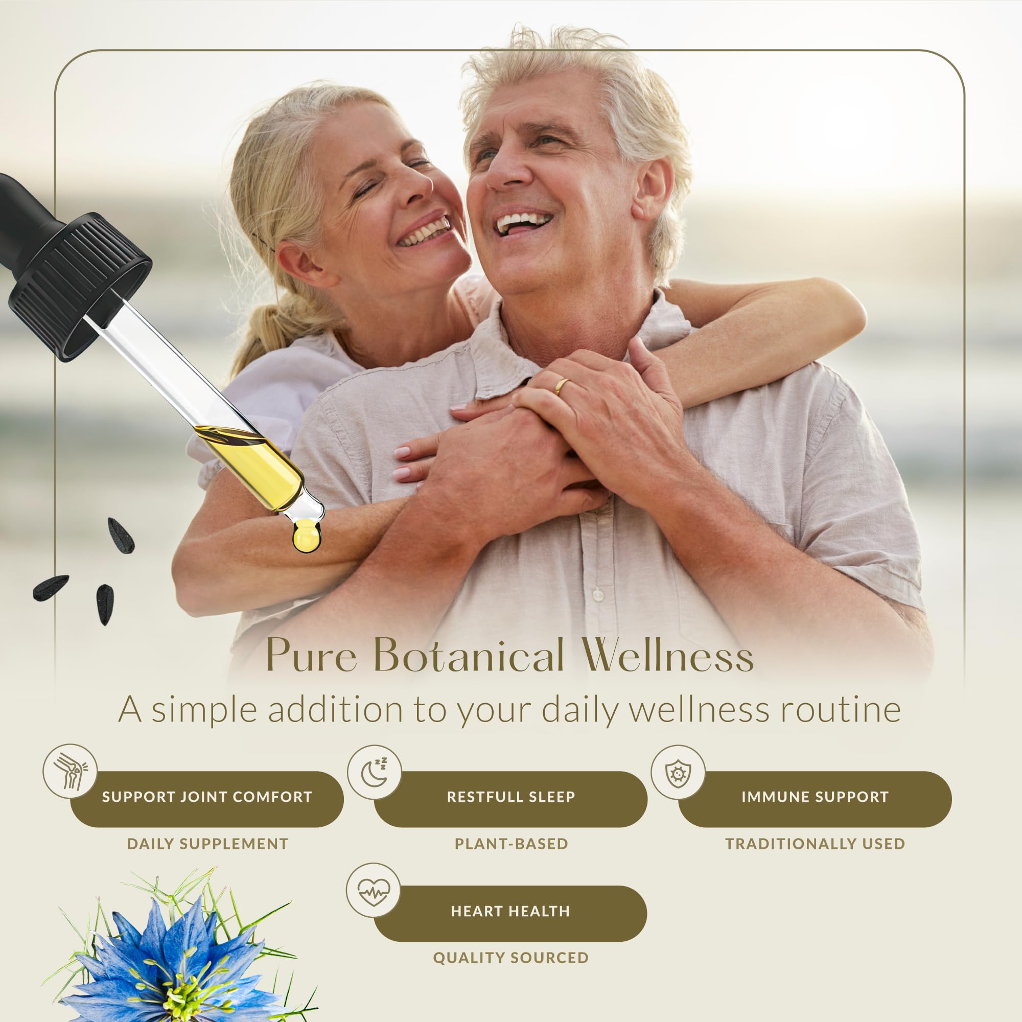 HBNO Organic Black Seed Oil 4oz bottle, USDA certified, cold pressed, natural black seed oil for health and wellness.