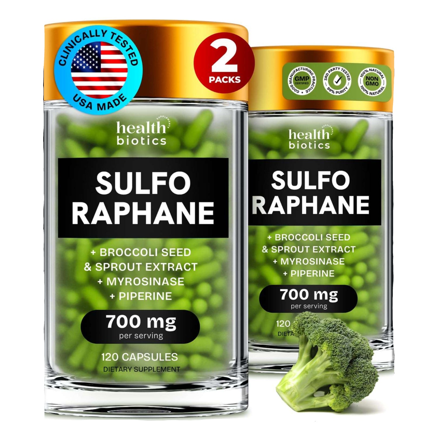 Healthbiotics Sulforaphane herbal supplement 240 pills, 2-pack, dietary capsules for health and wellness.