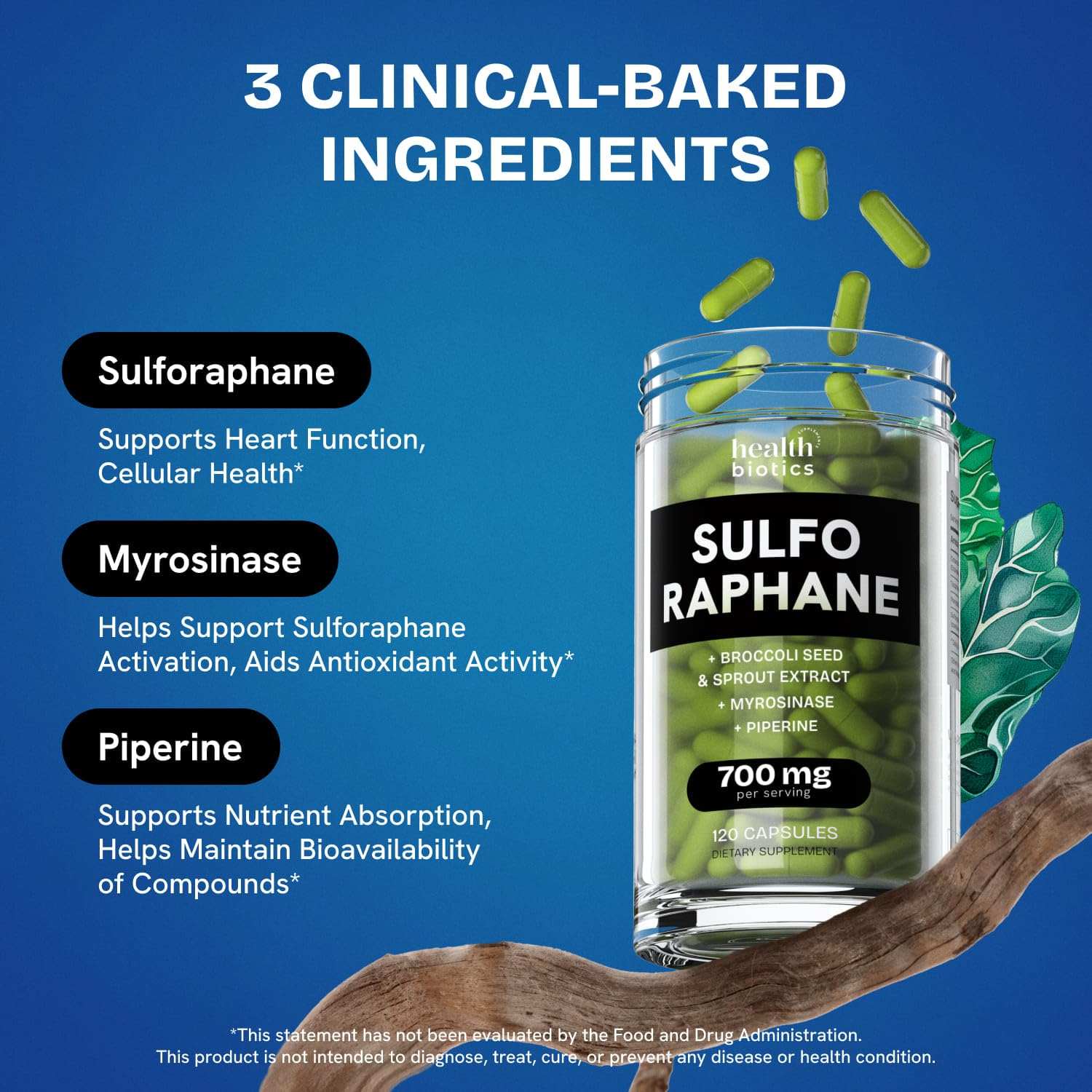 Healthbiotics Sulforaphane herbal supplement 240 pills, 2-pack, with capsules in a clear container, promoting overall wellness.