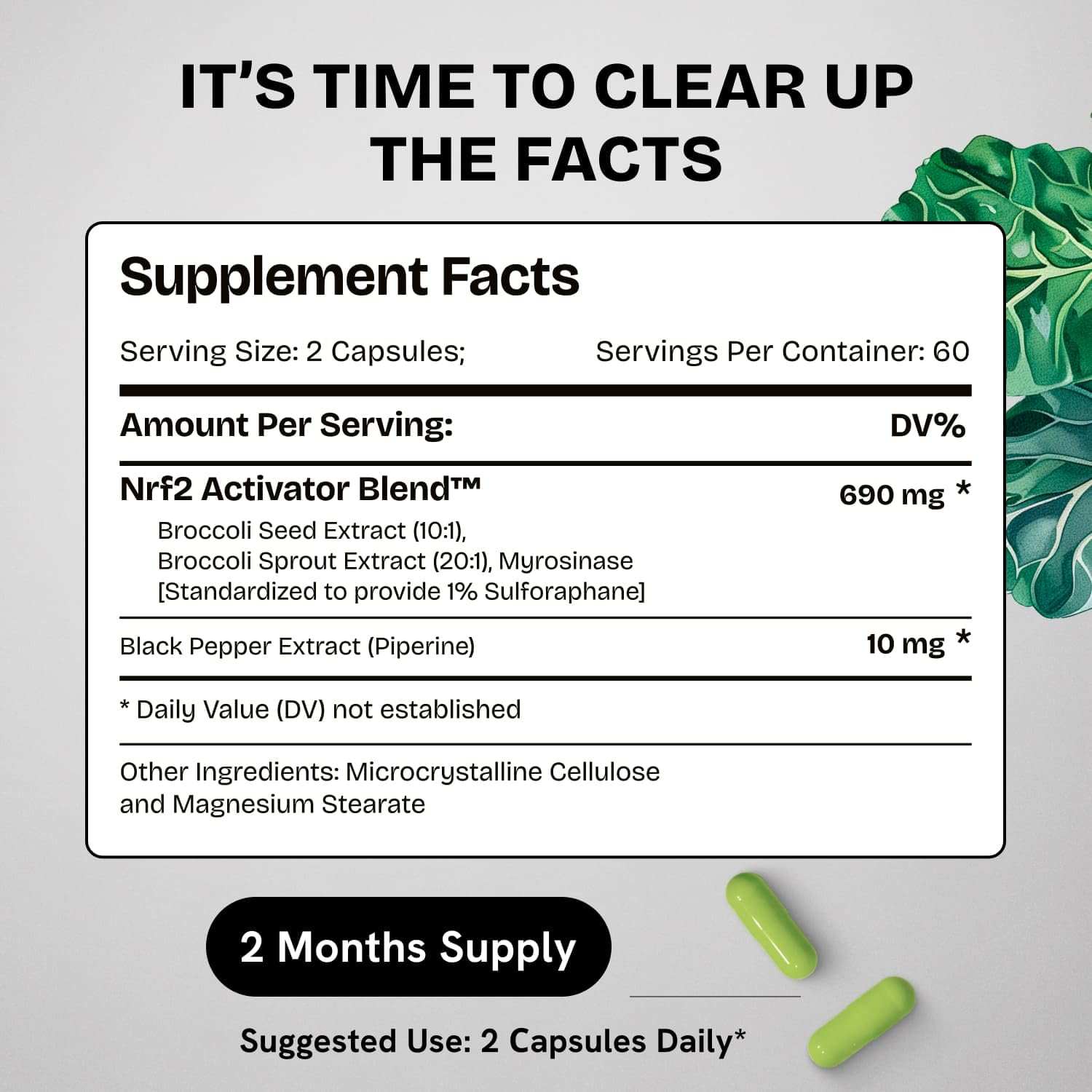 Healthbiotics Sulforaphane herbal supplement 240 pills, 2-pack, featuring green capsules and supplement bottle label.