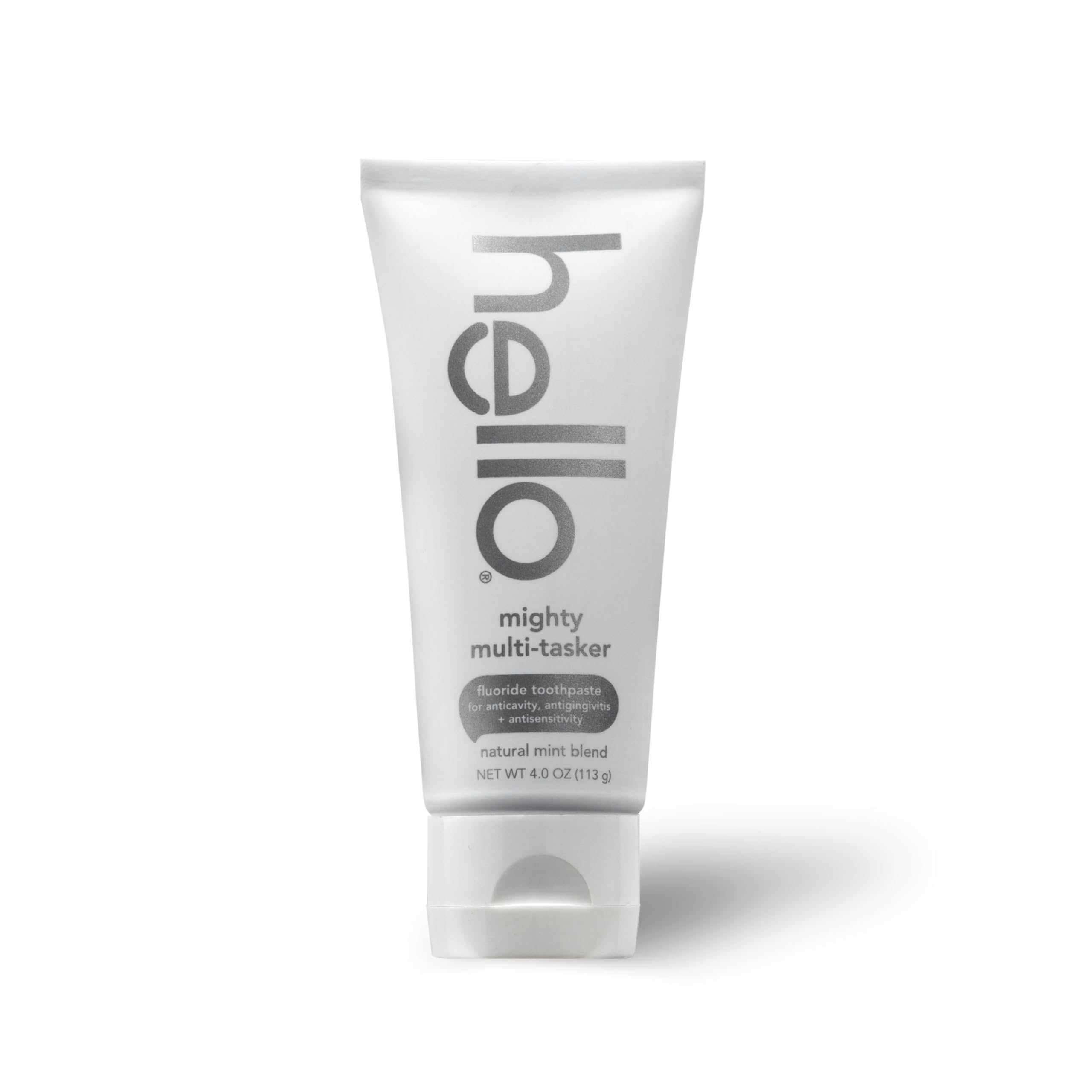 Two tubes of hello 8-in-1 fluoride toothpaste with mint flavor, SLS-free, designed for effective oral cleaning.