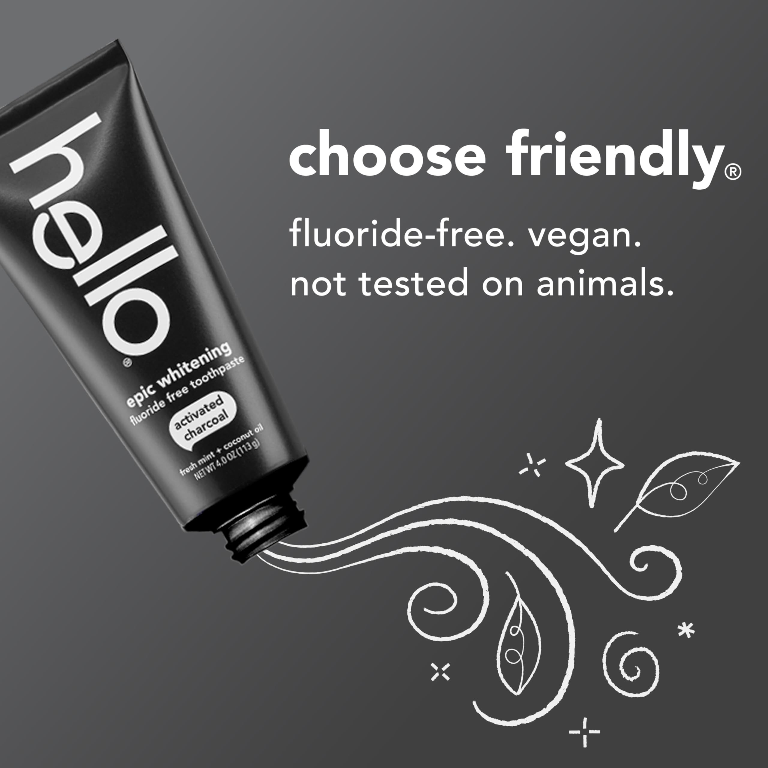 Hello Epic Charcoal Whitening Toothpaste 3-pack, natural tooth cleaning agent with charcoal for bright, clean smiles.