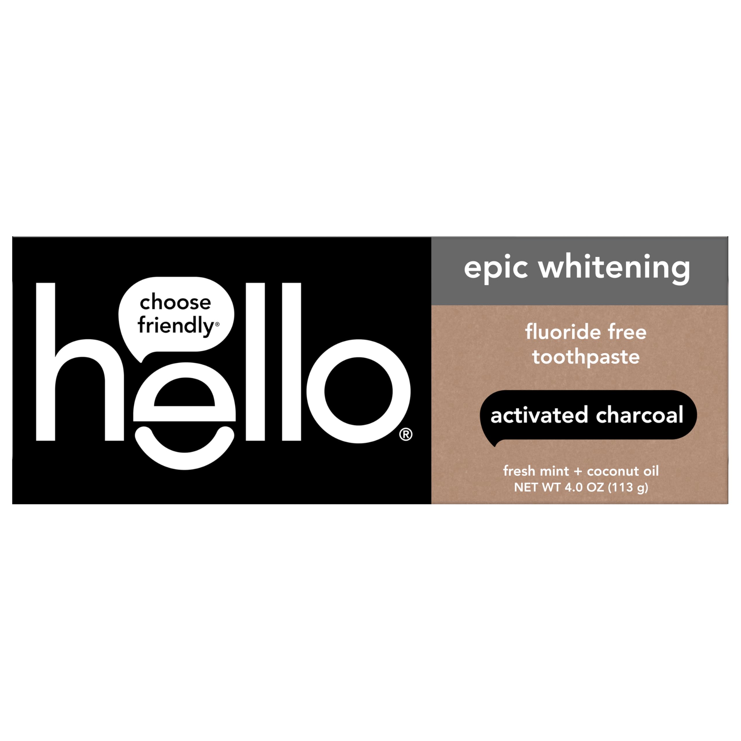 Three tubes of hello Epic Charcoal Whitening Toothpaste, a natural teeth cleaning agent with charcoal for brightening.