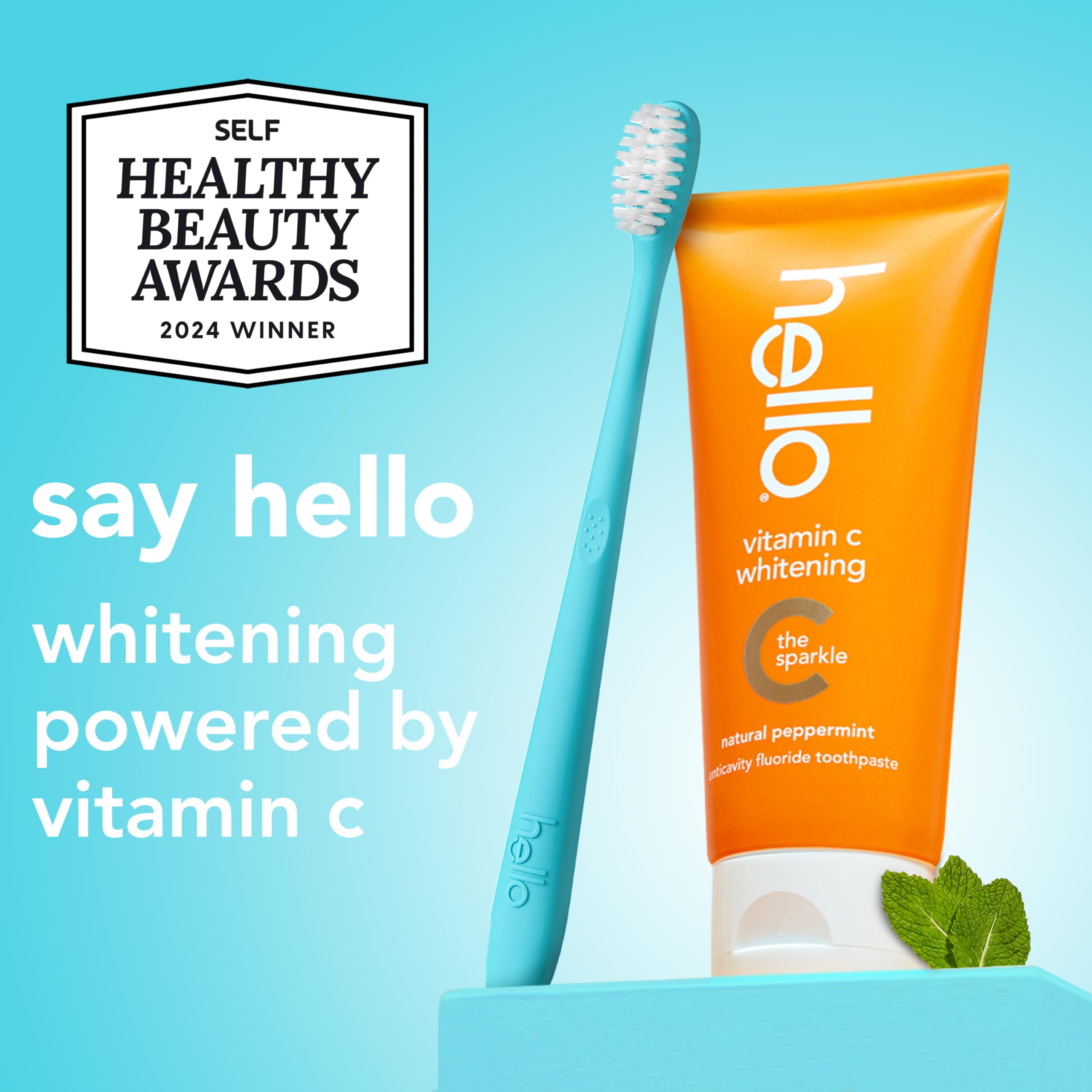 Hello Vitamin C Whitening Toothpaste 2-pack in 4oz tubes, natural tooth cleaning agent for brightening and freshening teeth.
