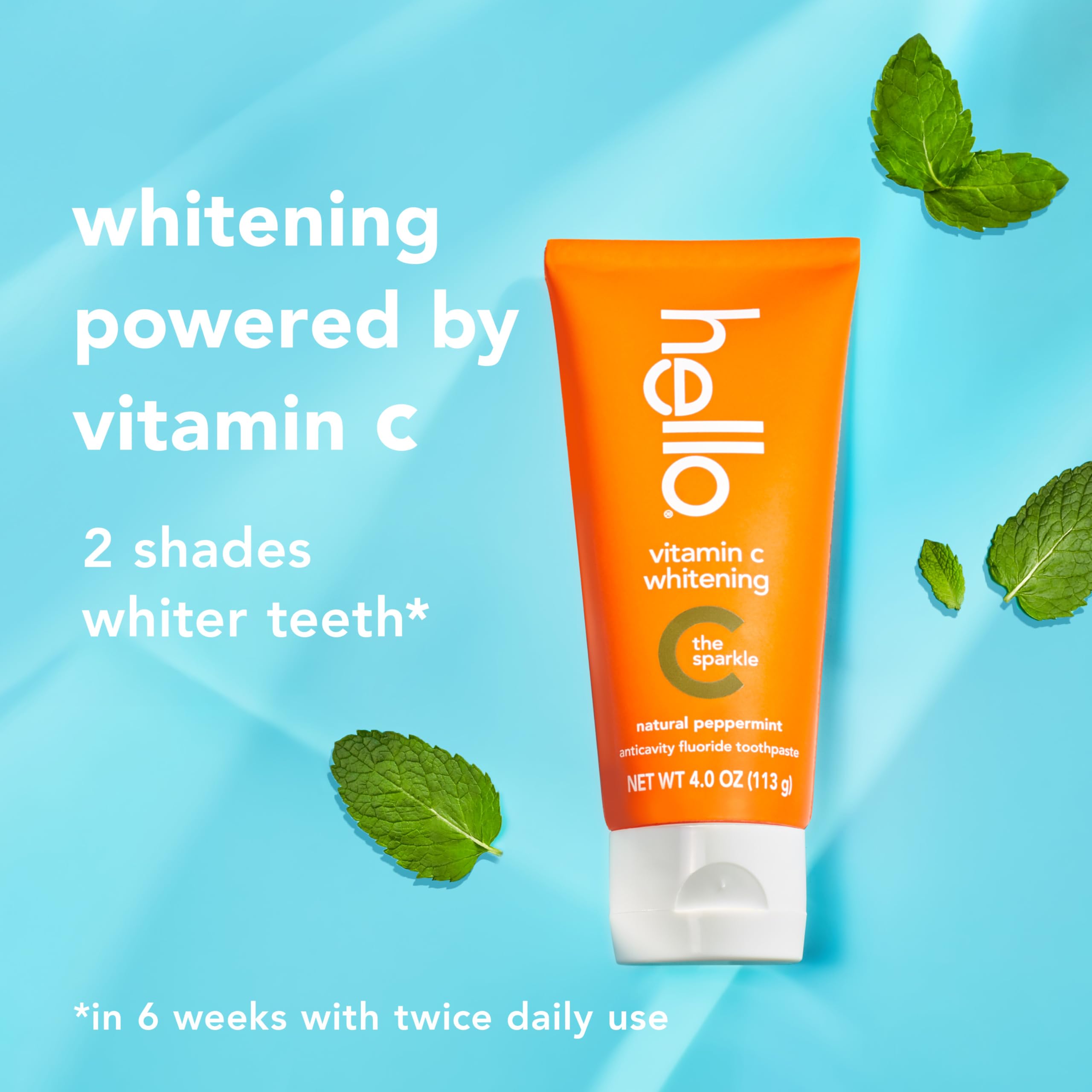 Hello Vitamin C Whitening Toothpaste 2-Pack, 4oz each, natural toothpaste for brightening and cleaning teeth.