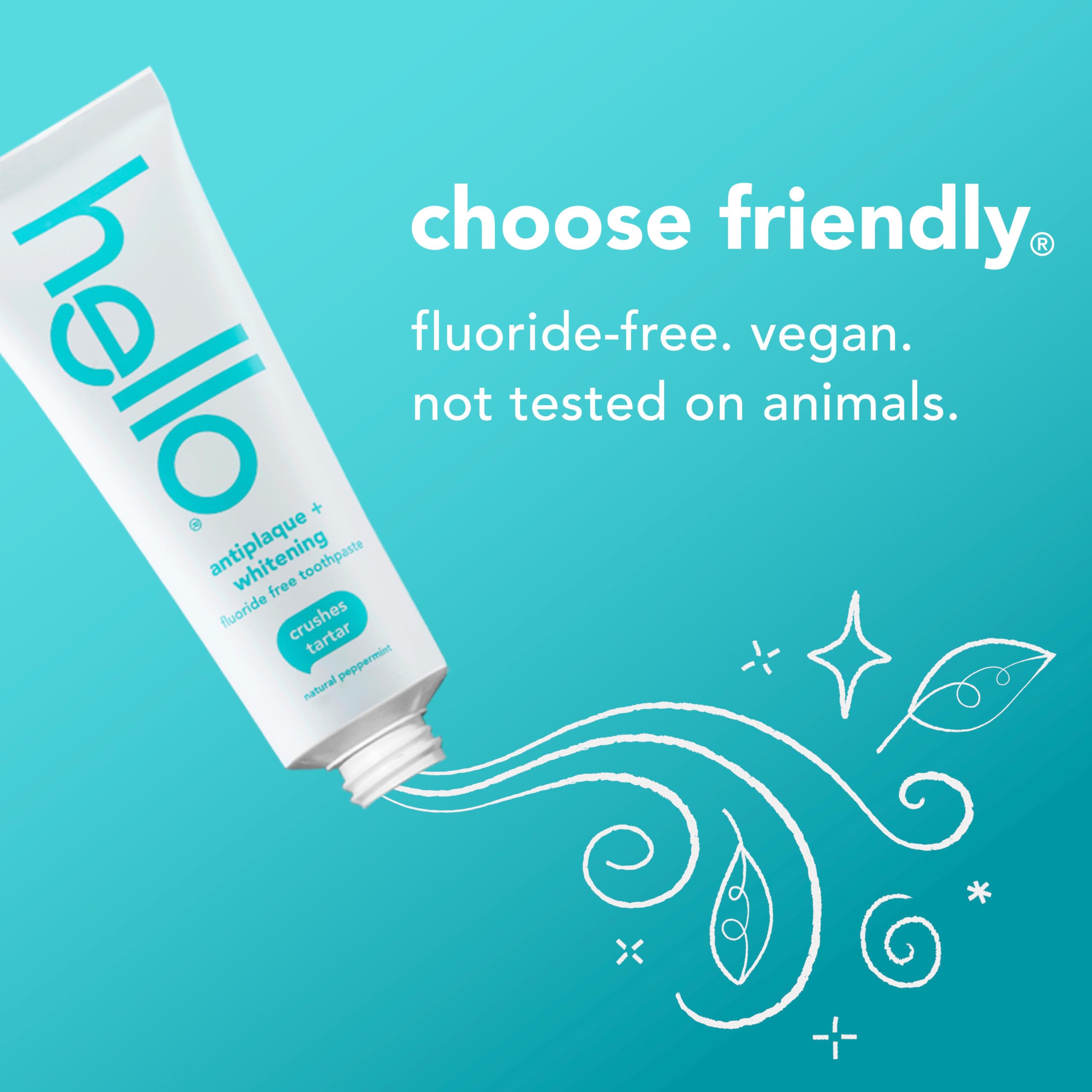 Hello Antiplaque Whitening Toothpaste fluoride-free 3-pack showing tubes with blue and white packaging and mint flavor accents.