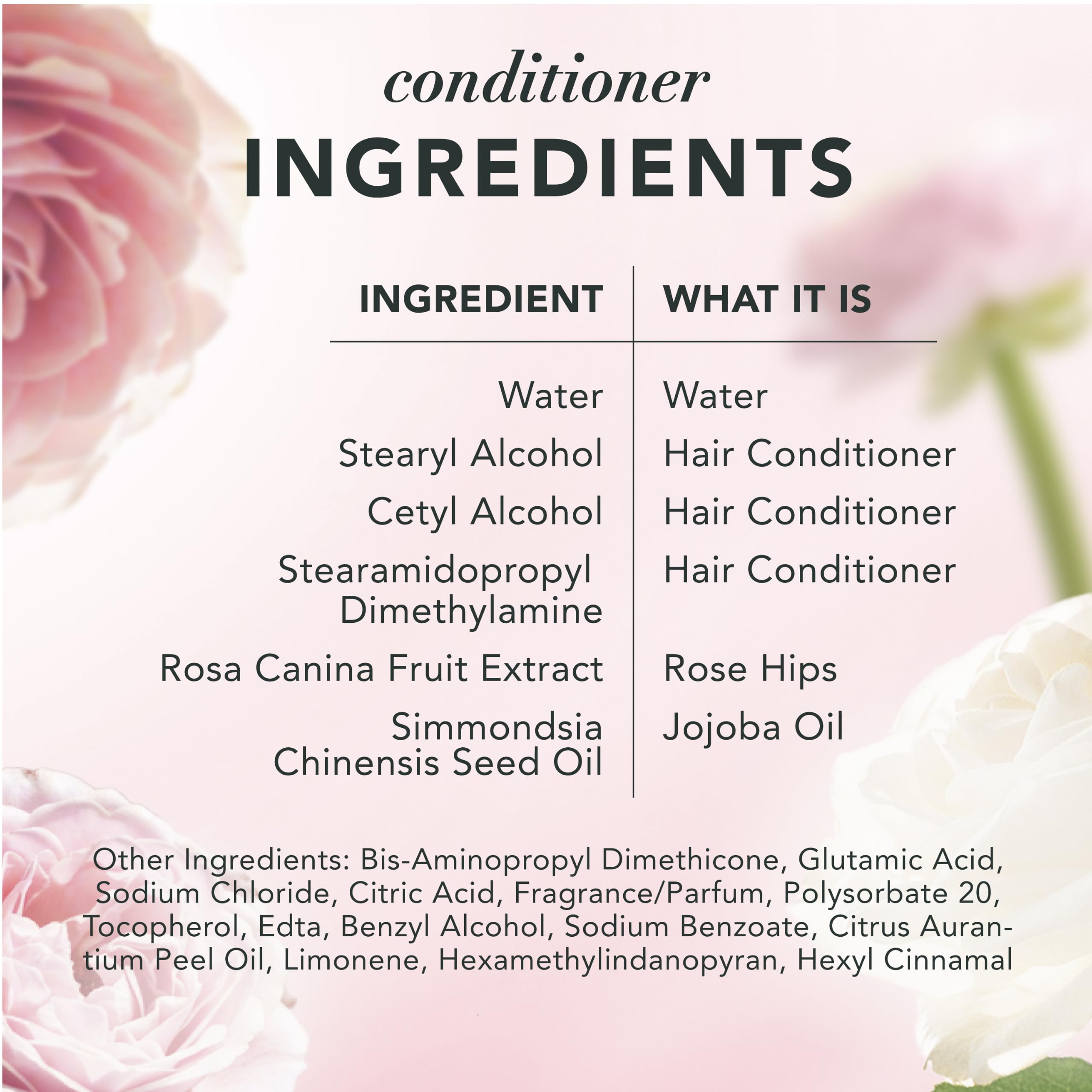 Herbal Essences Rose Hips shampoo and conditioner set, hair cleaner and conditioner with floral rose hips scent in a 2-pack.