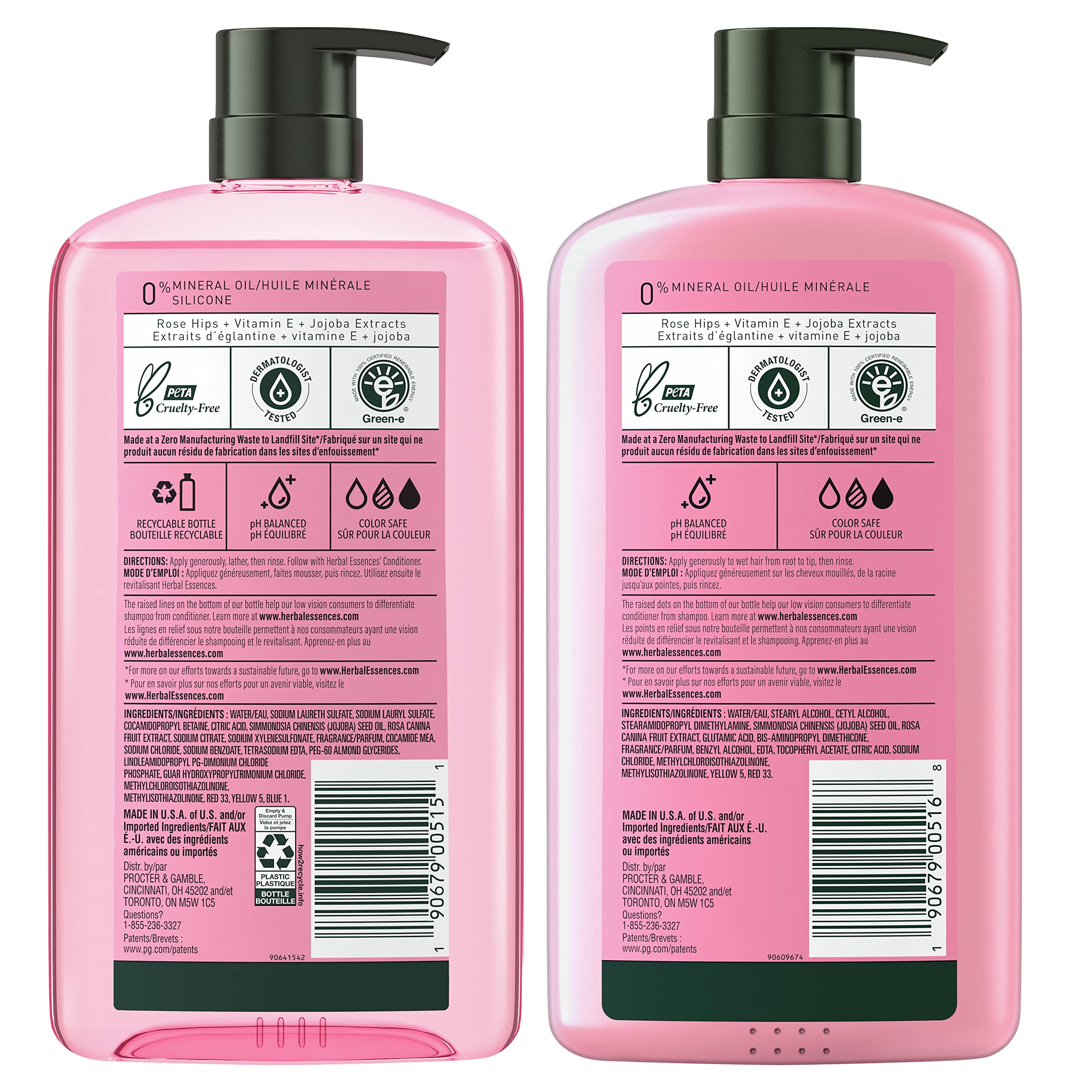 Herbal Essences Rose Hips shampoo and conditioner set, hair cleaner and conditioner for nourishing hair, 2-pack.