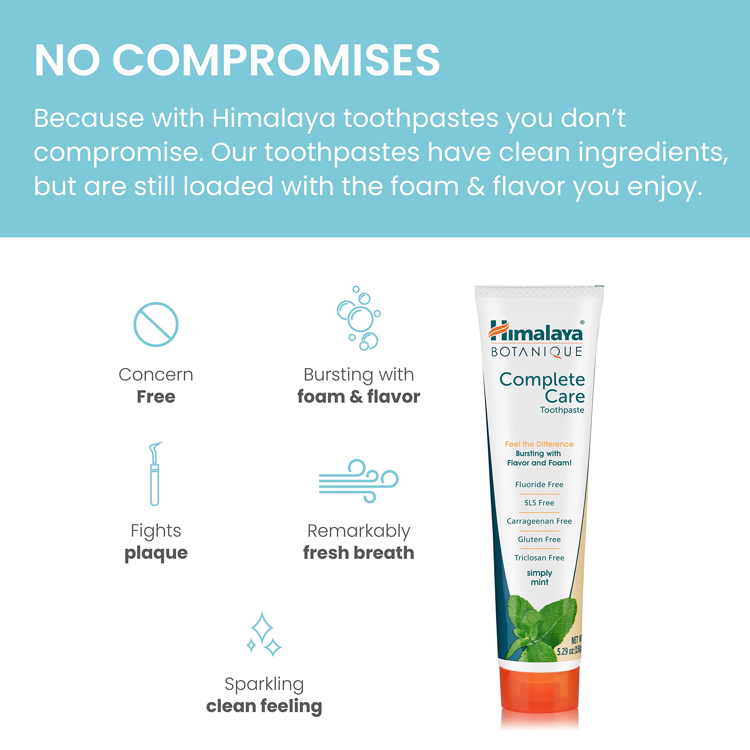 Himalaya Botanique Complete Care herbal whitening toothpaste tube, featuring natural ingredients and eco-friendly packaging.