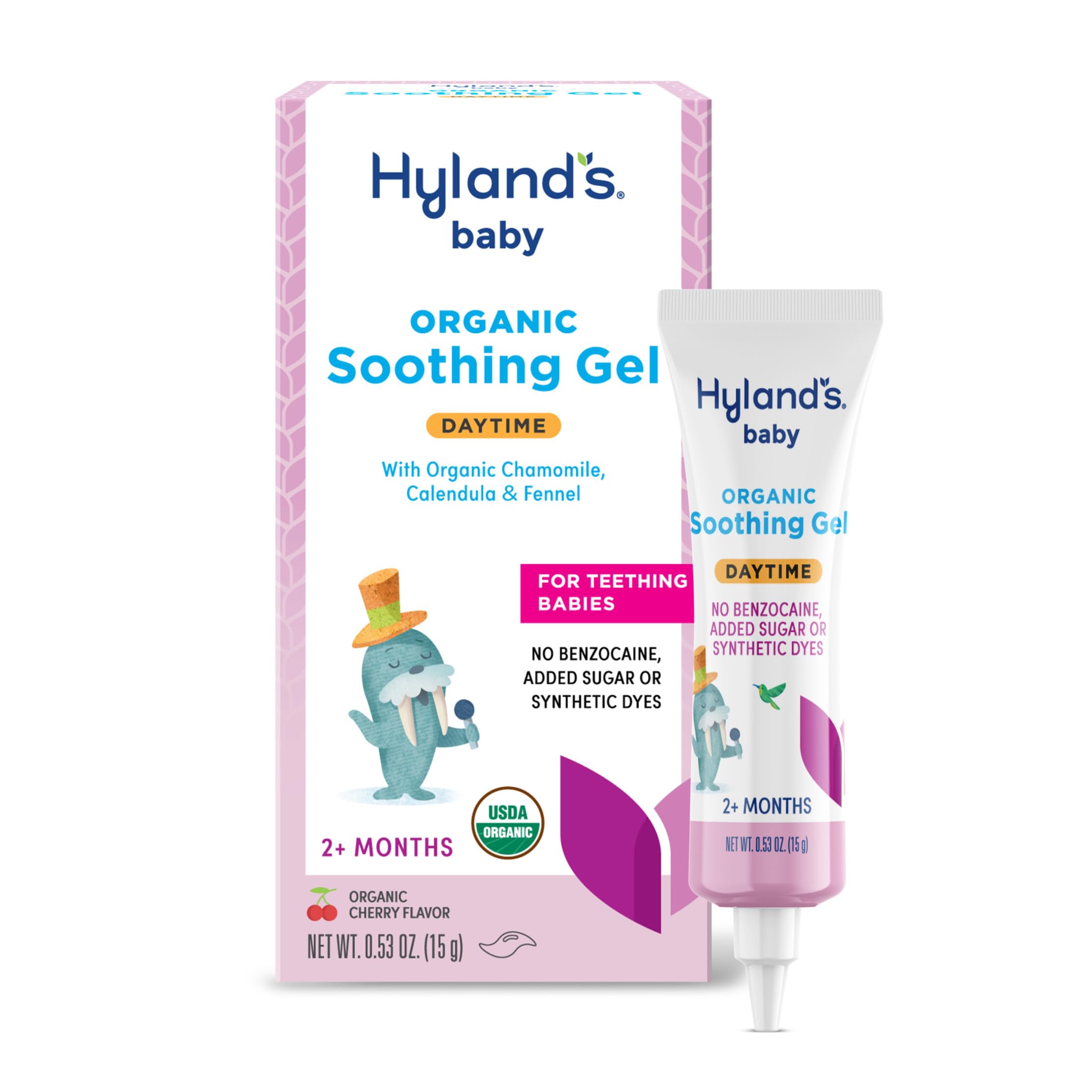 Hyland's Baby Daytime Oral Soothing Gel in a .53oz tube, designed for gentle relief of teething discomfort in infants.