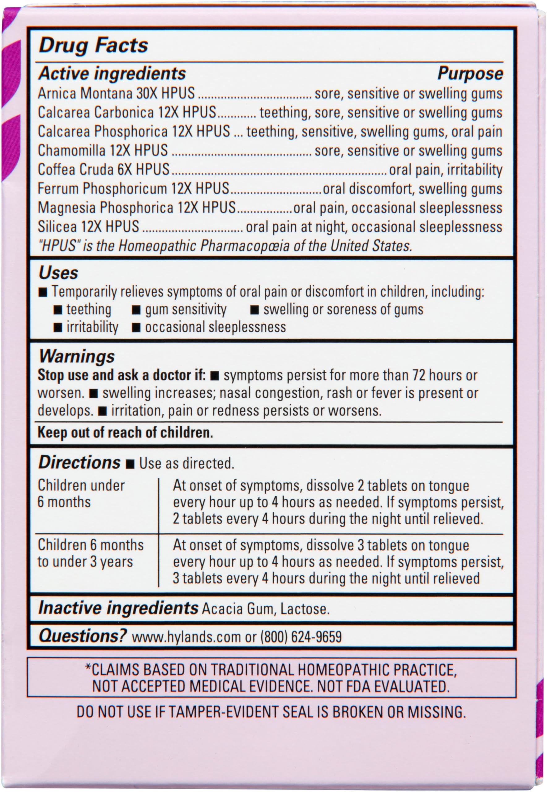 Hyland's Baby Nighttime Oral Pain Tablets medication for infants, 125 count, soothing relief for baby's oral discomfort.